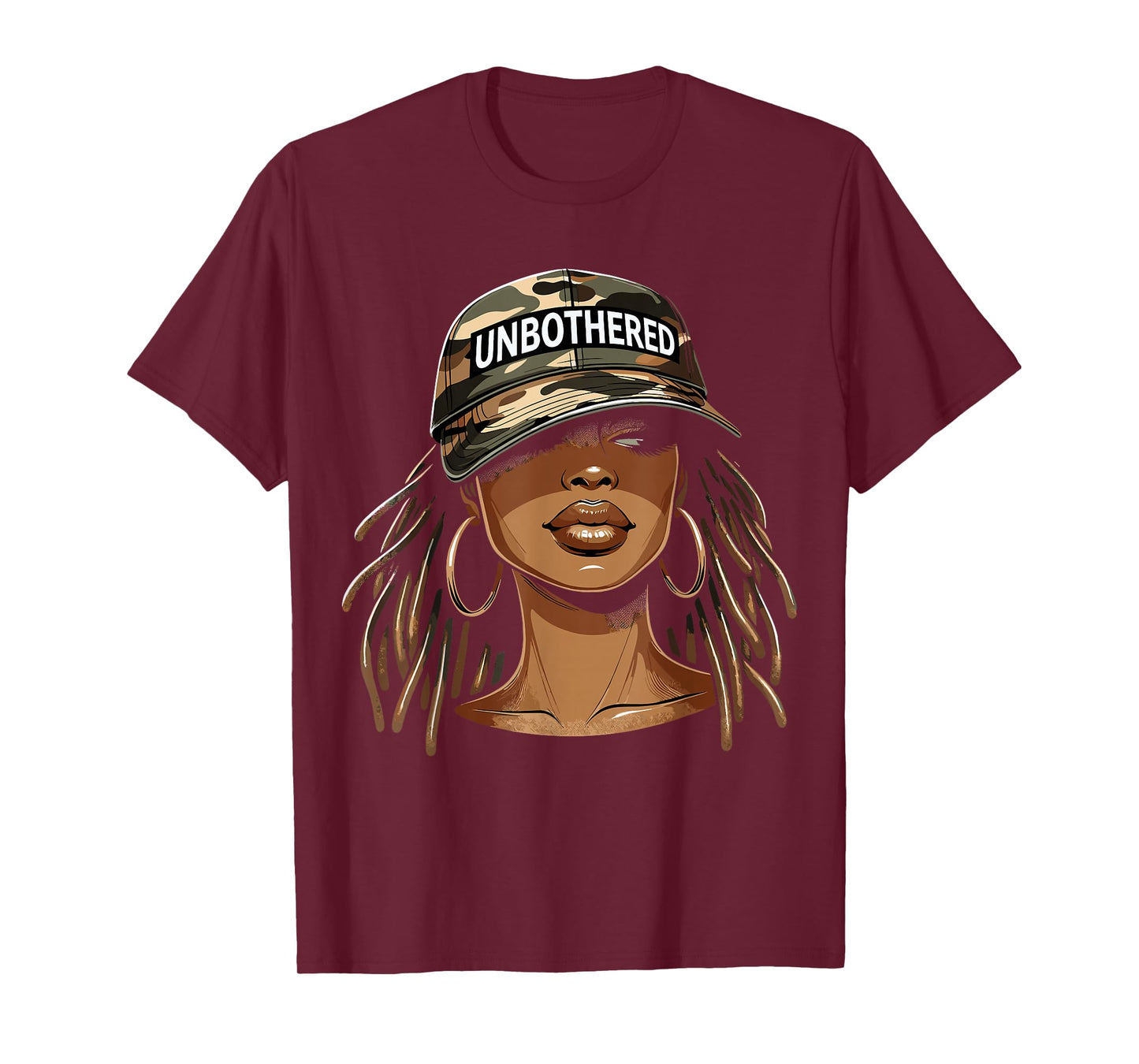 Unbothered Black Woman With Cap Camo Afro T-Shirt