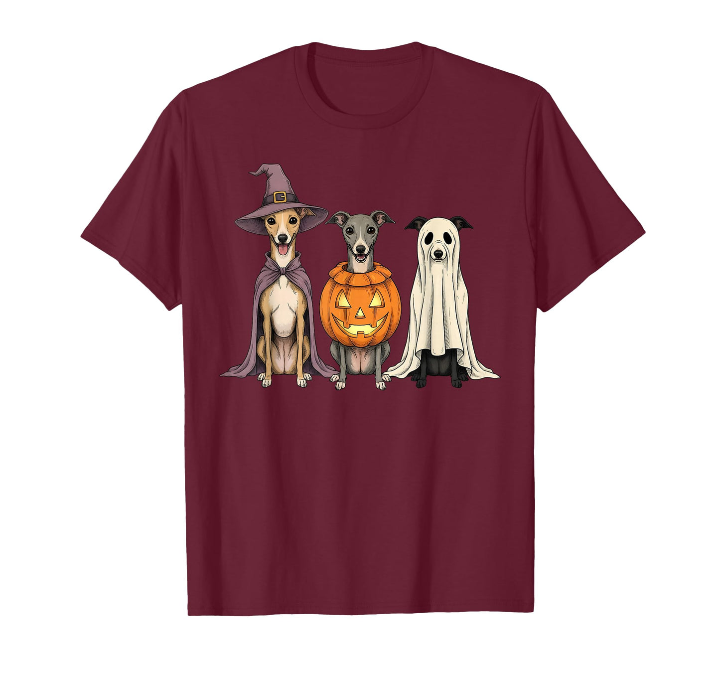 Spooky Ghost Greyhound Pumpkin Halloween Iggy Dog Lover T-Shirt