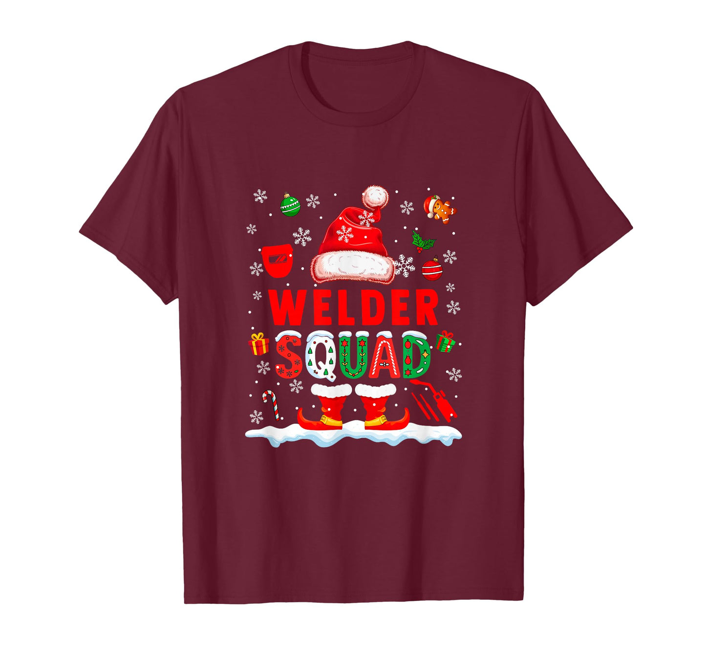 Welder Squad Men Job Christmas Santa Costume Bow Tie T-Shirt