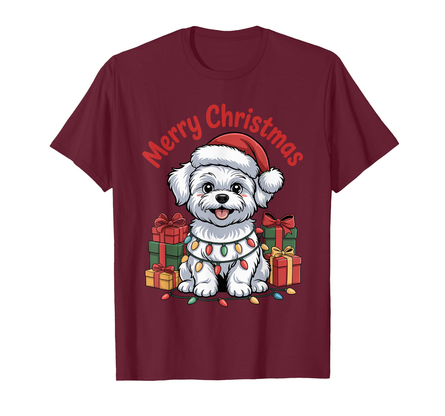 Cute Maltese Santa Hat Christmas Xmas Dog Lovers Holiday T-Shirt