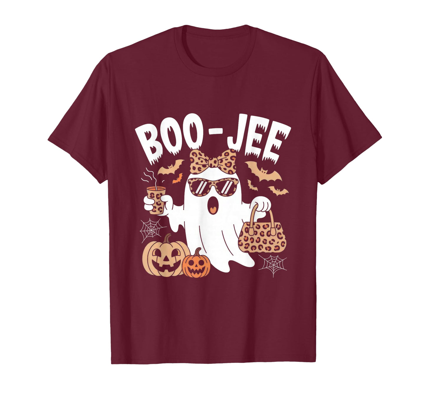 Coquette Leopard Ghost Coffee Boo JEE Halloween Boujee Ghost T-Shirt