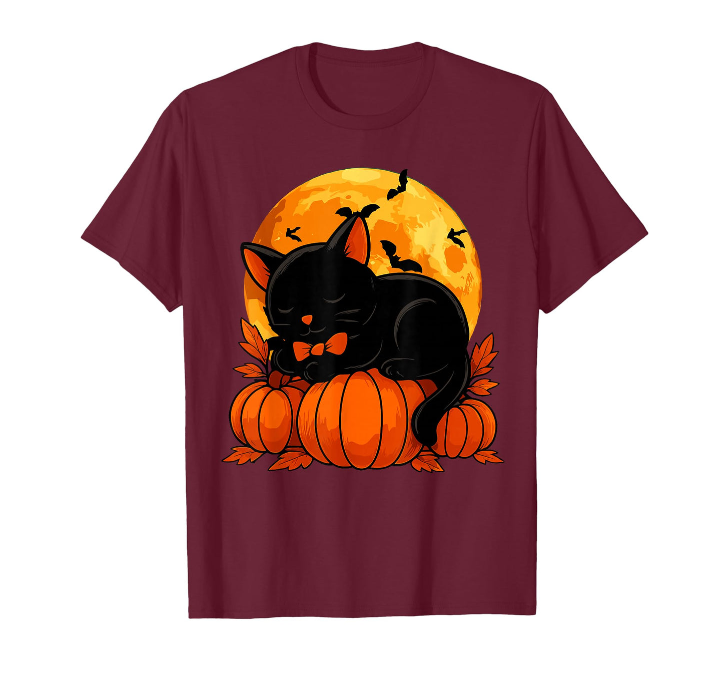 Retro Black Cat Halloween Pumpkin Costume for Women Men Kids T-Shirt