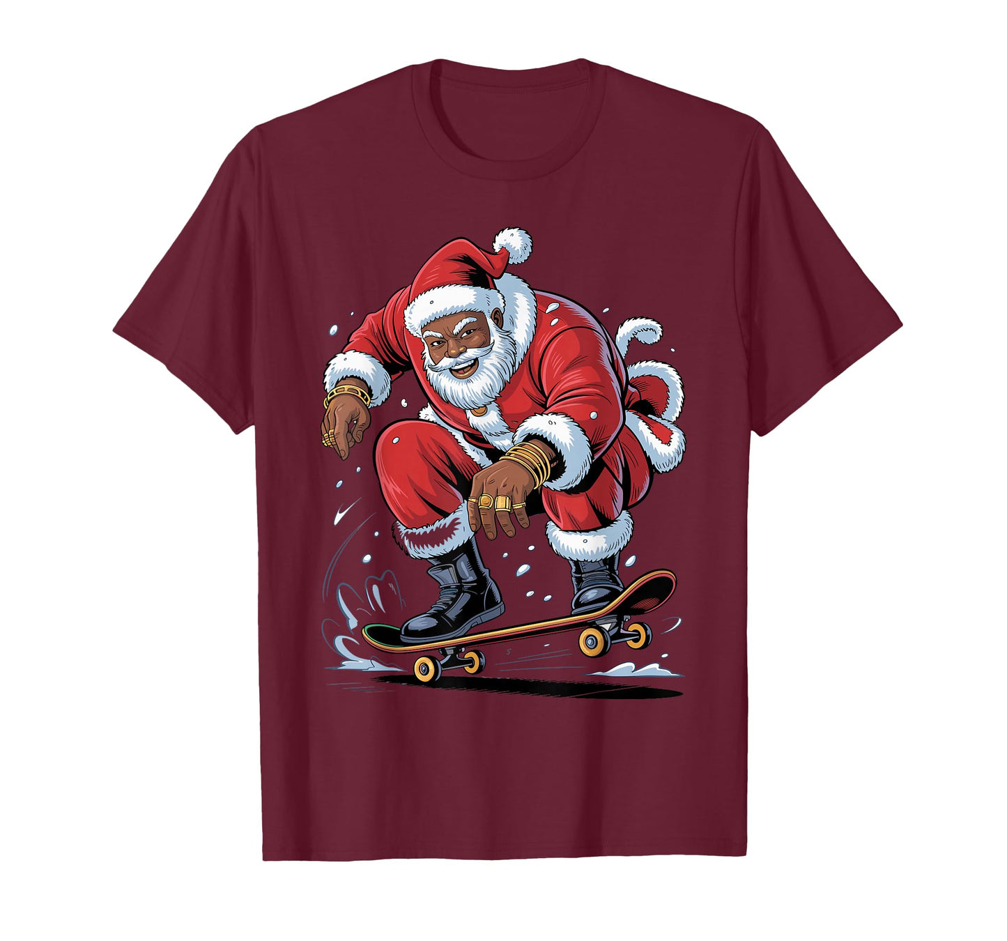 Santa Skateboarding African American Christmas Funny Holiday T-Shirt