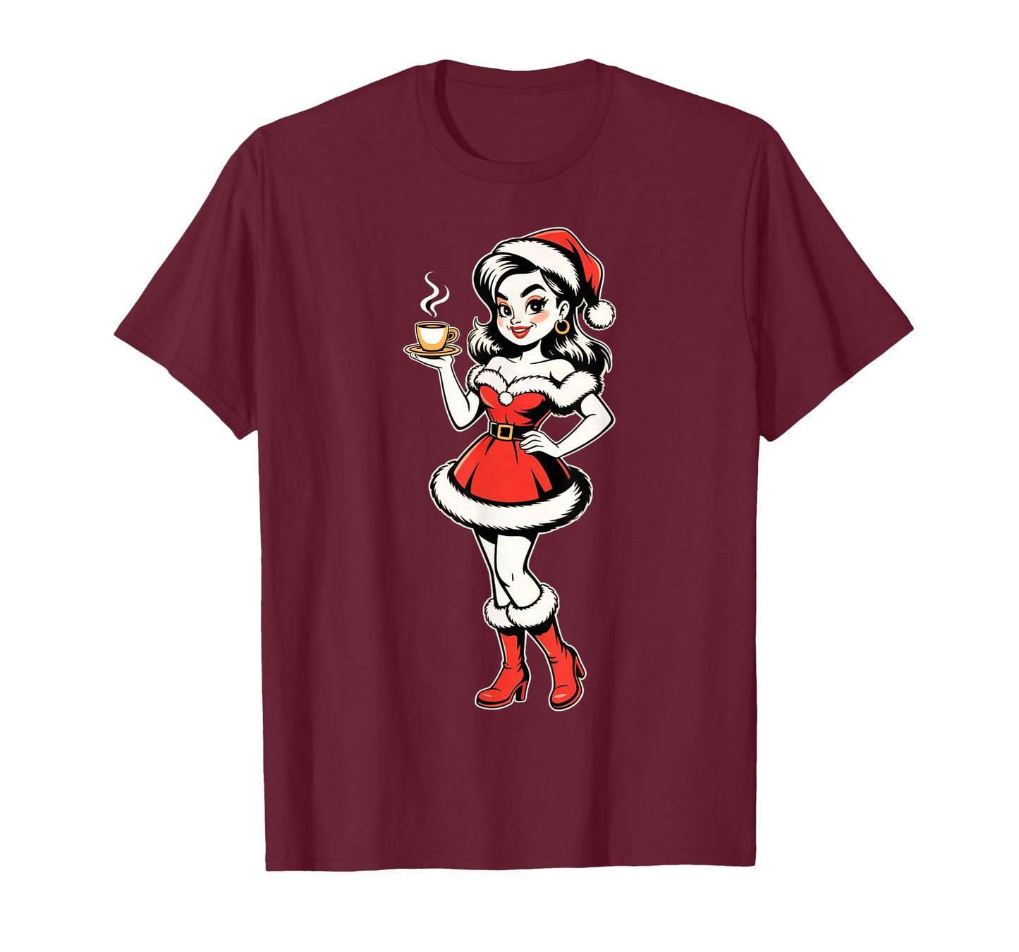Retro Santa Girl Holiday Pinup Christmas Coffee Holiday T-Shirt