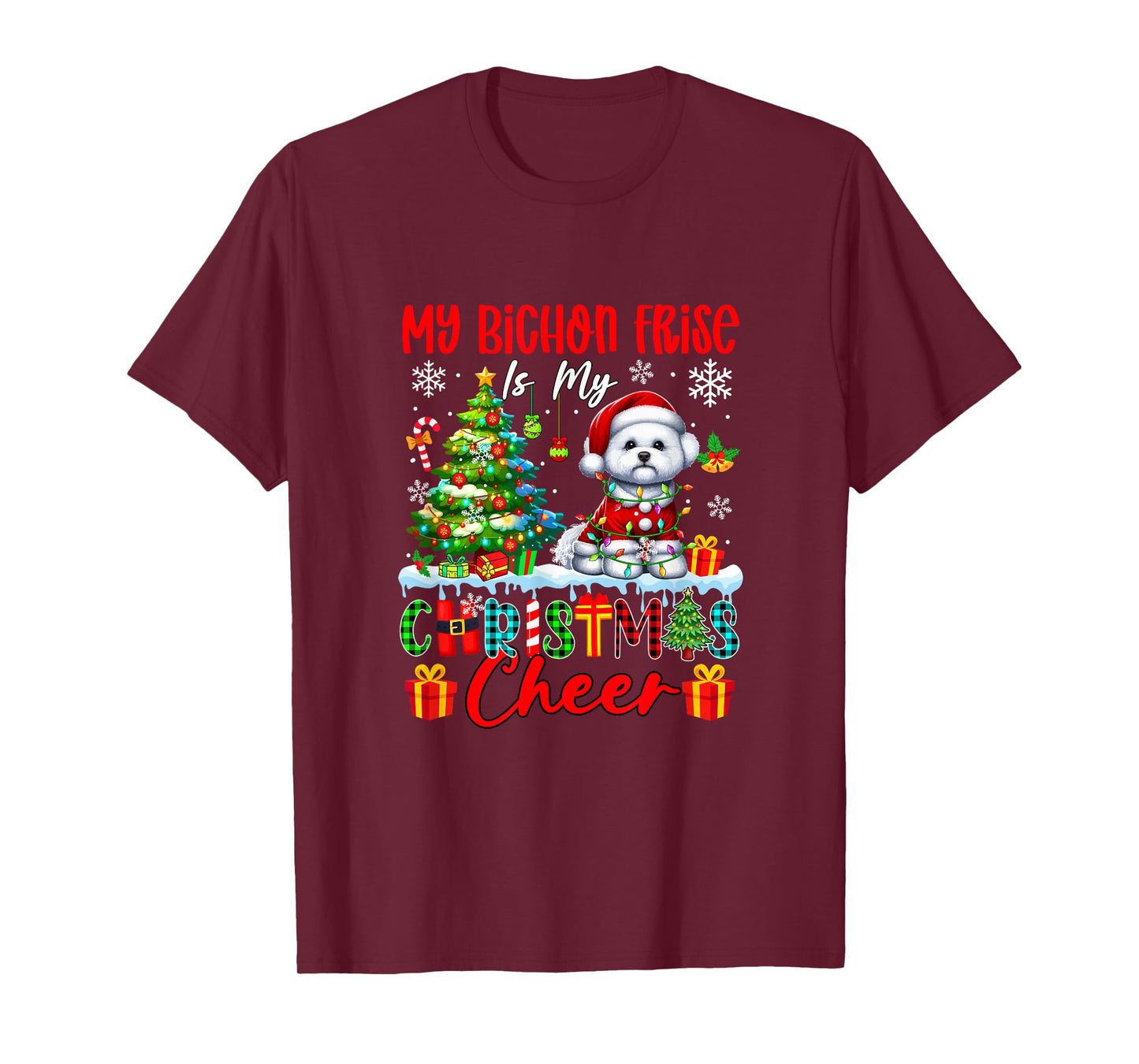 My Bichon Frise is My Xmas Cheer Funny Santa Dog Owner Kids T-Shirt
