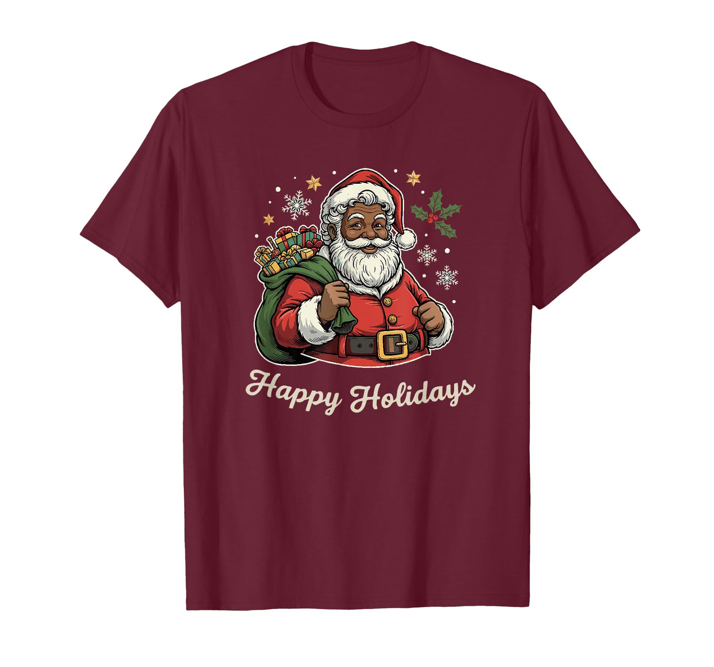 Merry Christmas African American Santa Happy Holidays Pajama T-Shirt