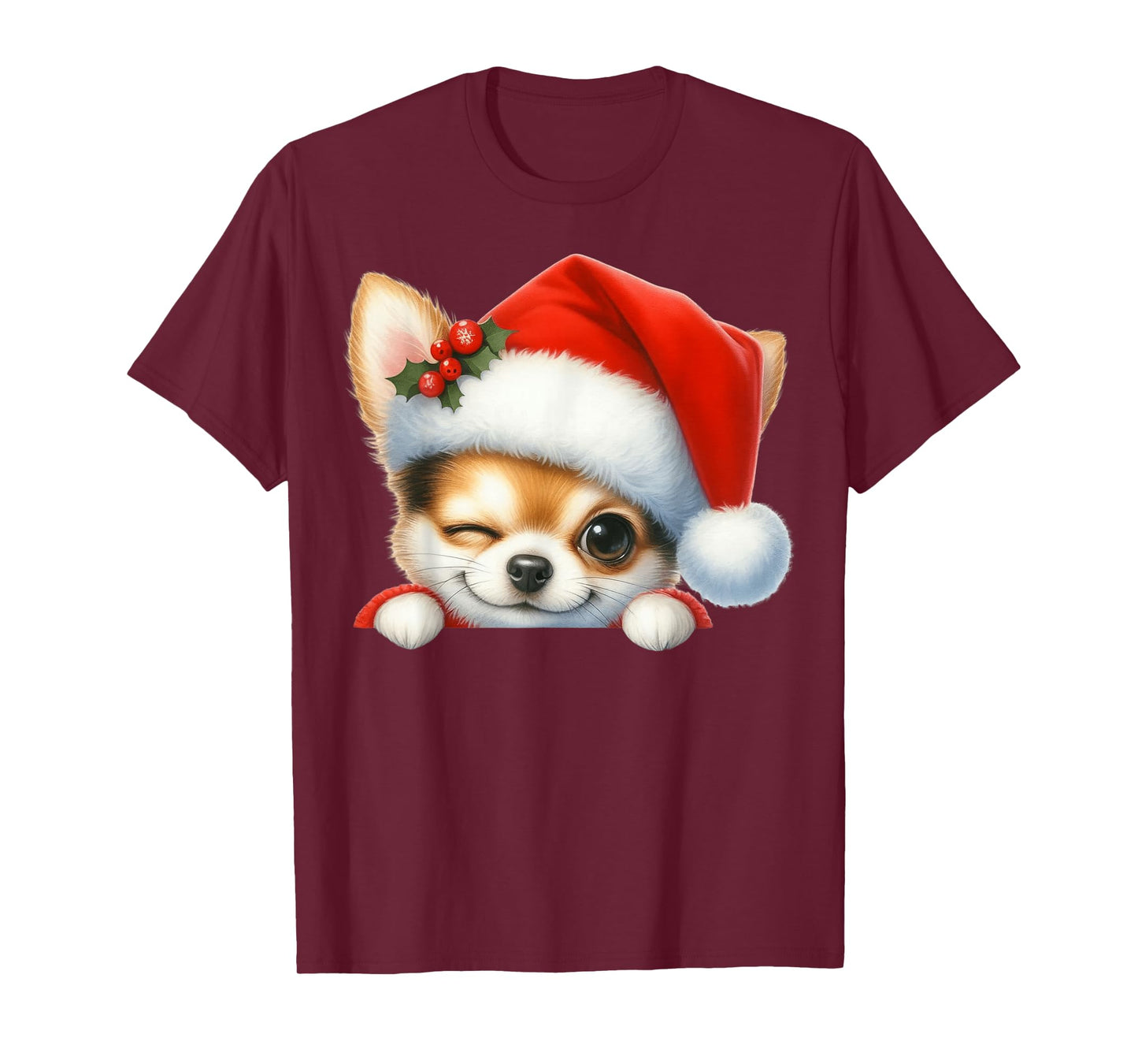 Chihuahua Dog Christmas Santa Hat Dog Mom Dad T-Shirt
