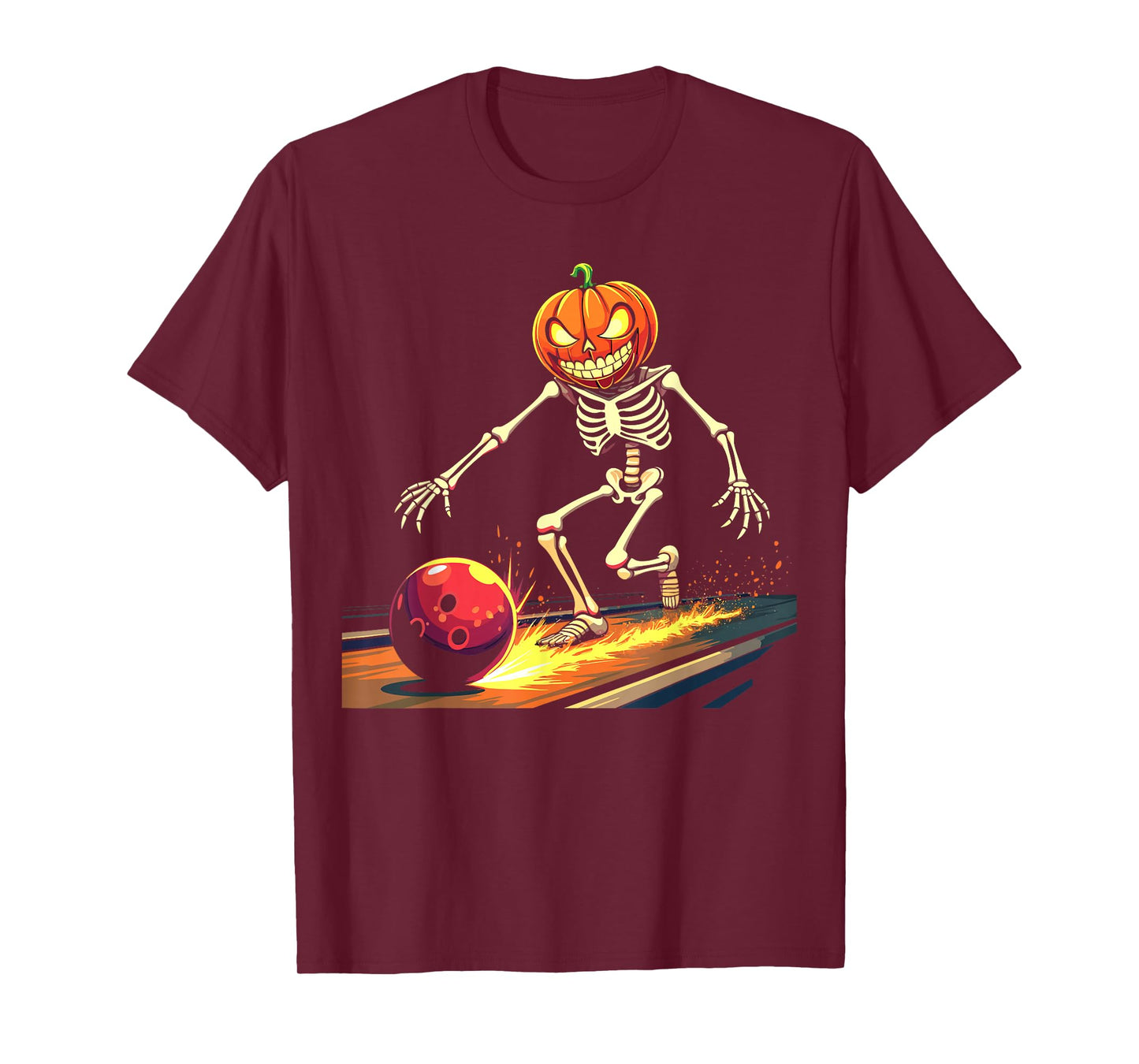 Pumpkin Head Skeleton Bowling Halloween Spooky Sports T-Shirt