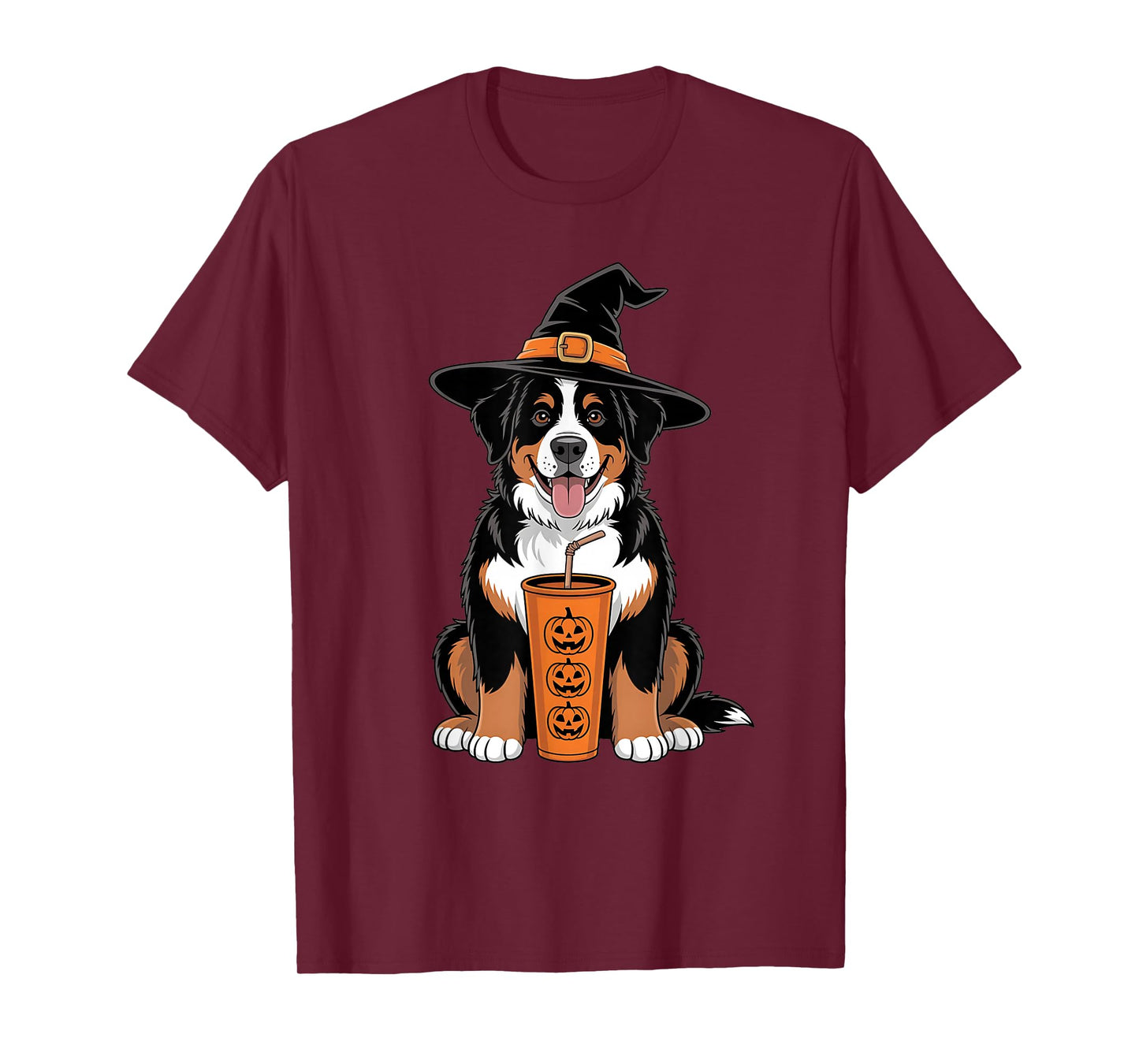 Berner Dog Paw Witch Funny Halloween Spooky Pumpkin Drink T-Shirt