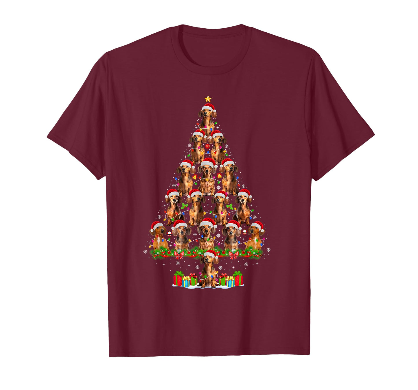 Dachshund Dog Christmas Tree Lights Funny Xmas Dog Lover T-Shirt