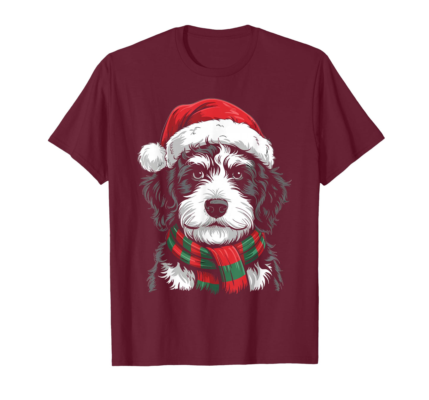 Bernedoodle Dog Xmas Santa Hat Scarf Christmas Costume T-Shirt
