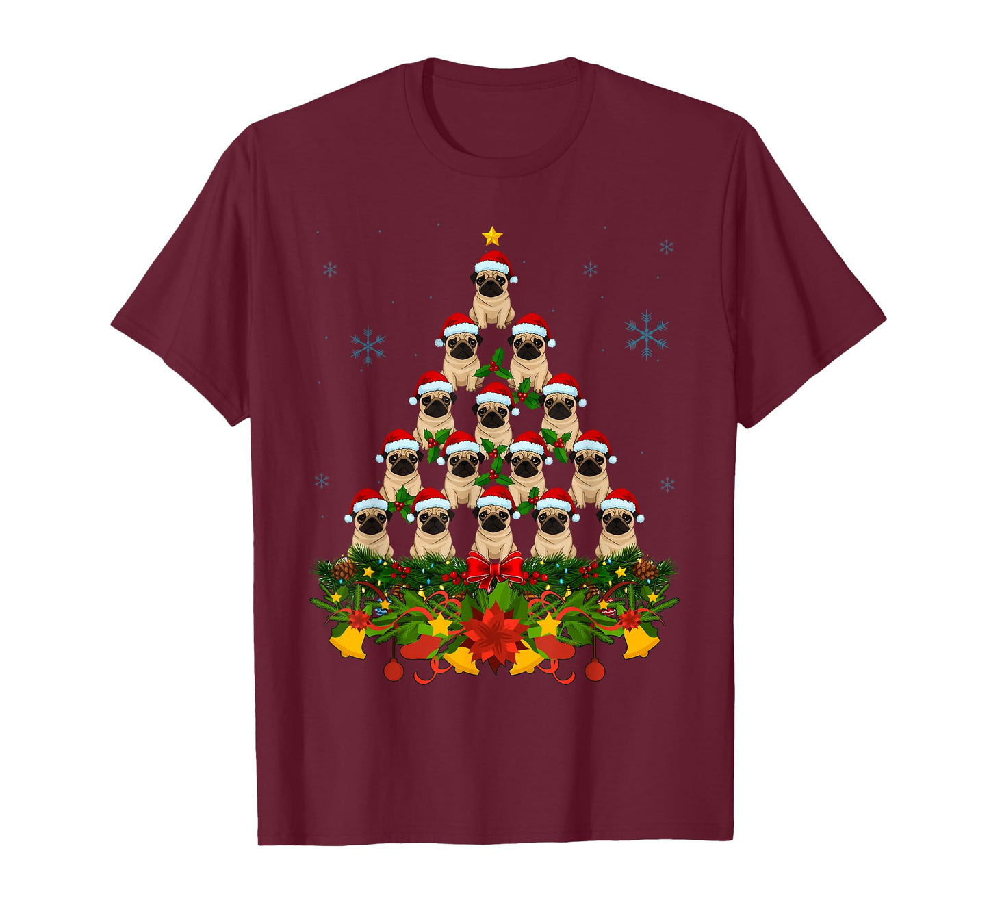 Dog Xmas Tree Santa Hat Pug Christmas Men Women Kid T-Shirt