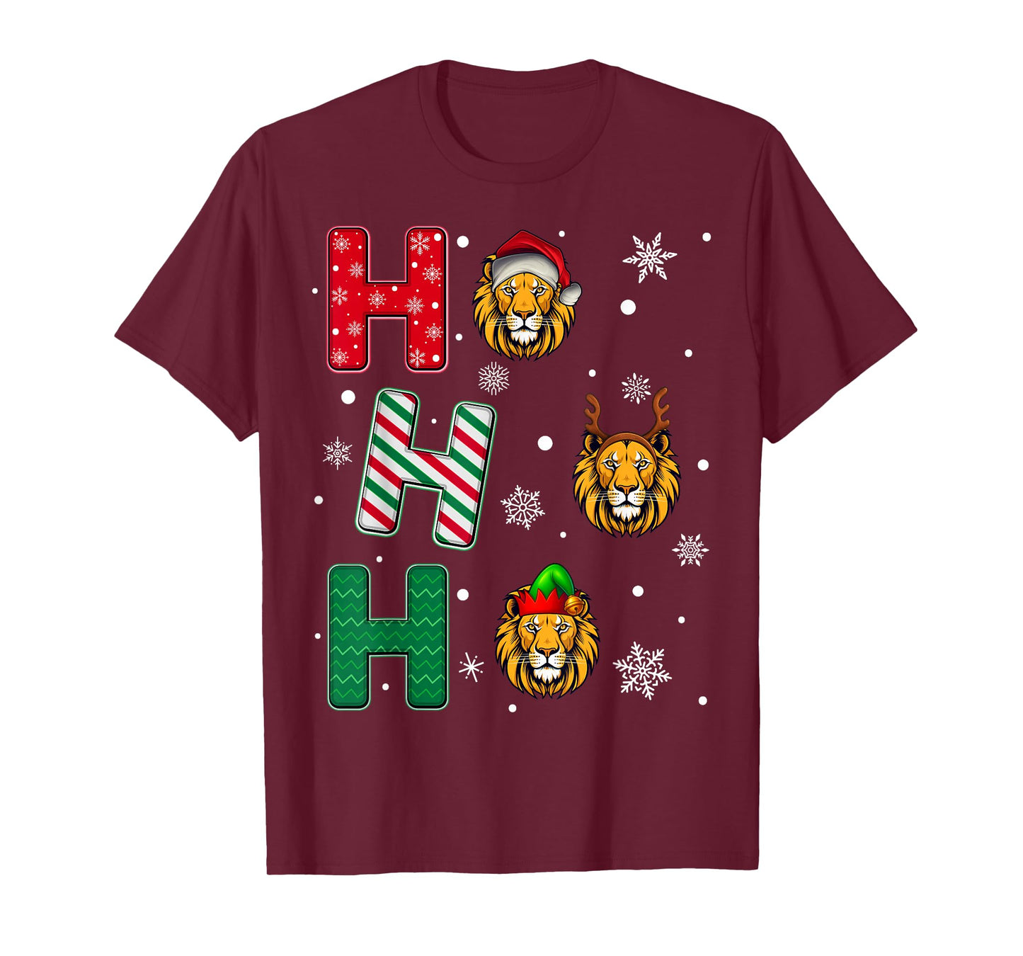 Ho Ho Ho Lion Animal Matching Santa Elf Xmas T-Shirt