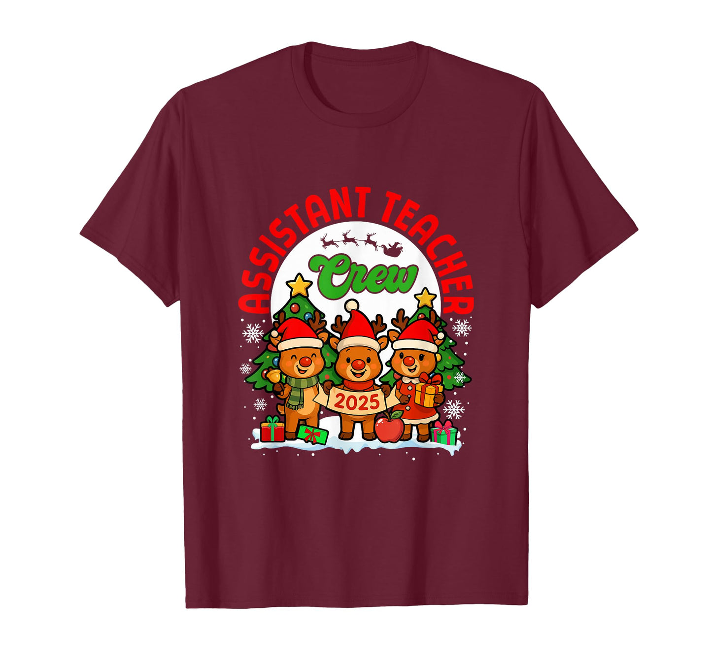 Assistant Teacher Crew 2025 Xmas Three Santa Reindeer T-Shirt