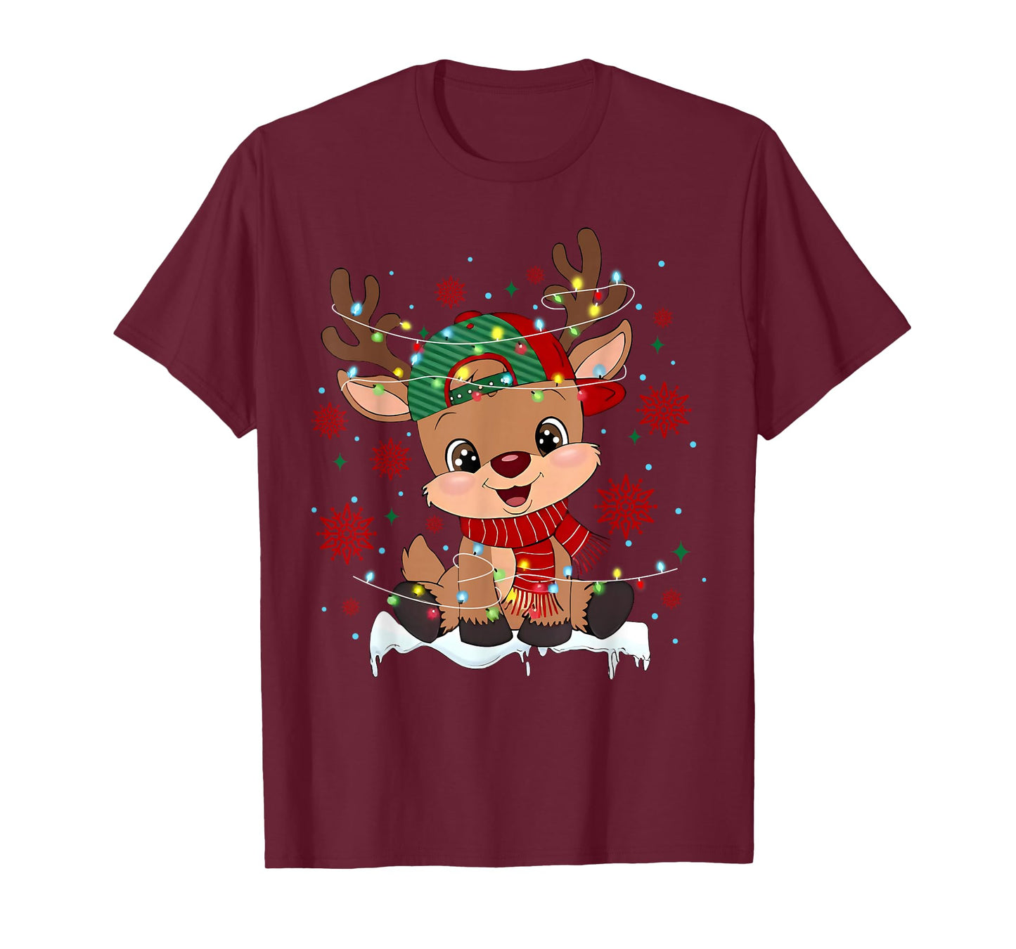 Reindeer Rudolph Merry Christmas Snowflake Pajamas Holiday T-Shirt