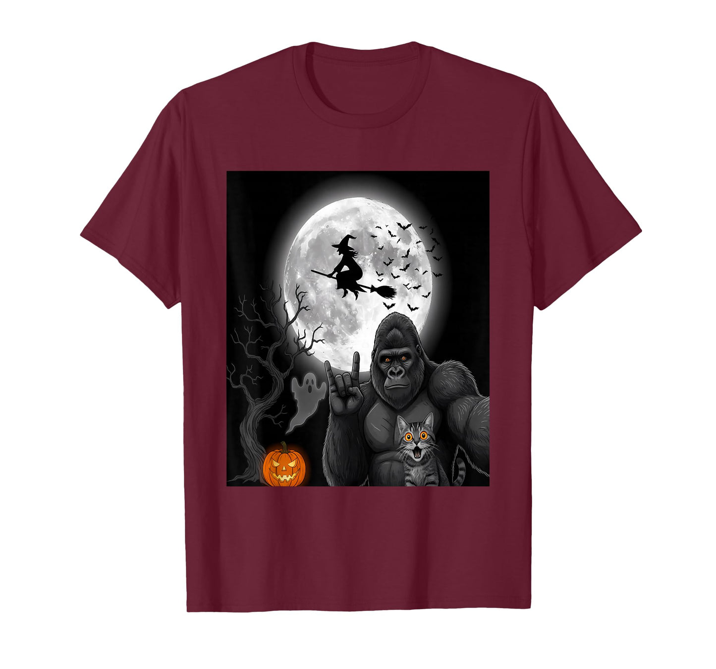 Funny Spooky Cat Ghost Bigfoot Halloween T-Shirt