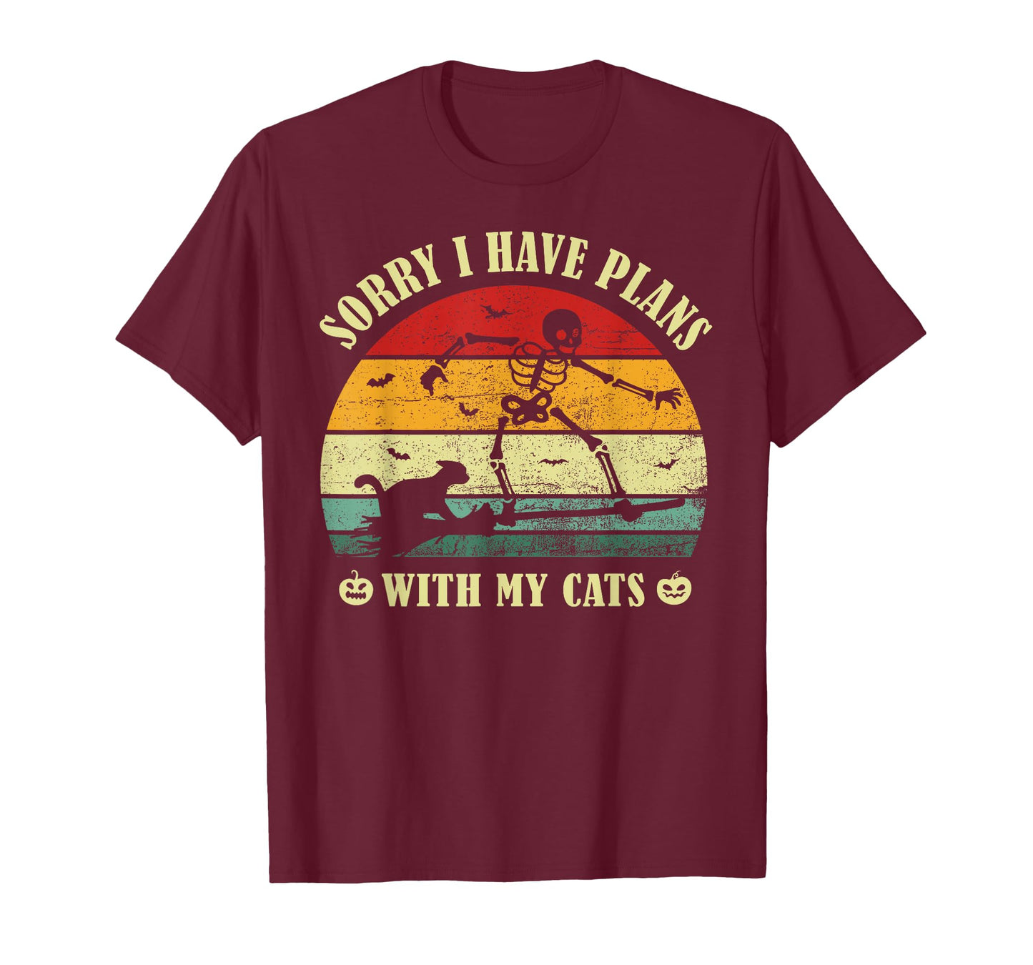 Retro Sorry I Have Plans with My Cats Skeleton Halloween Cat T-Shirt