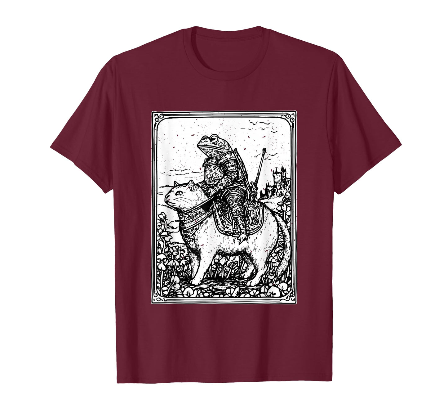 Medieval Frog Riding Cat Weird Goblin Frog Funny Meme Retro T-Shirt