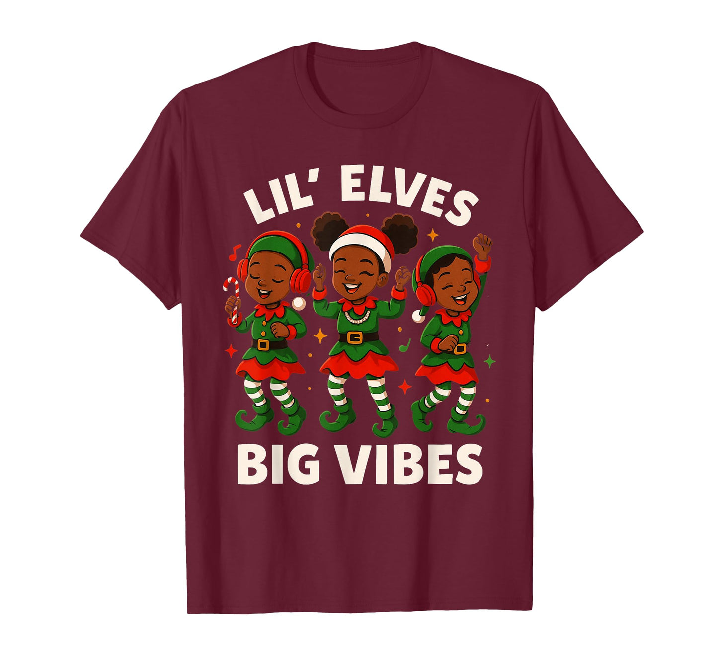 Lil’ Elves Big Vibes Cute Dancing Black Girl Christmas Elves T-Shirt