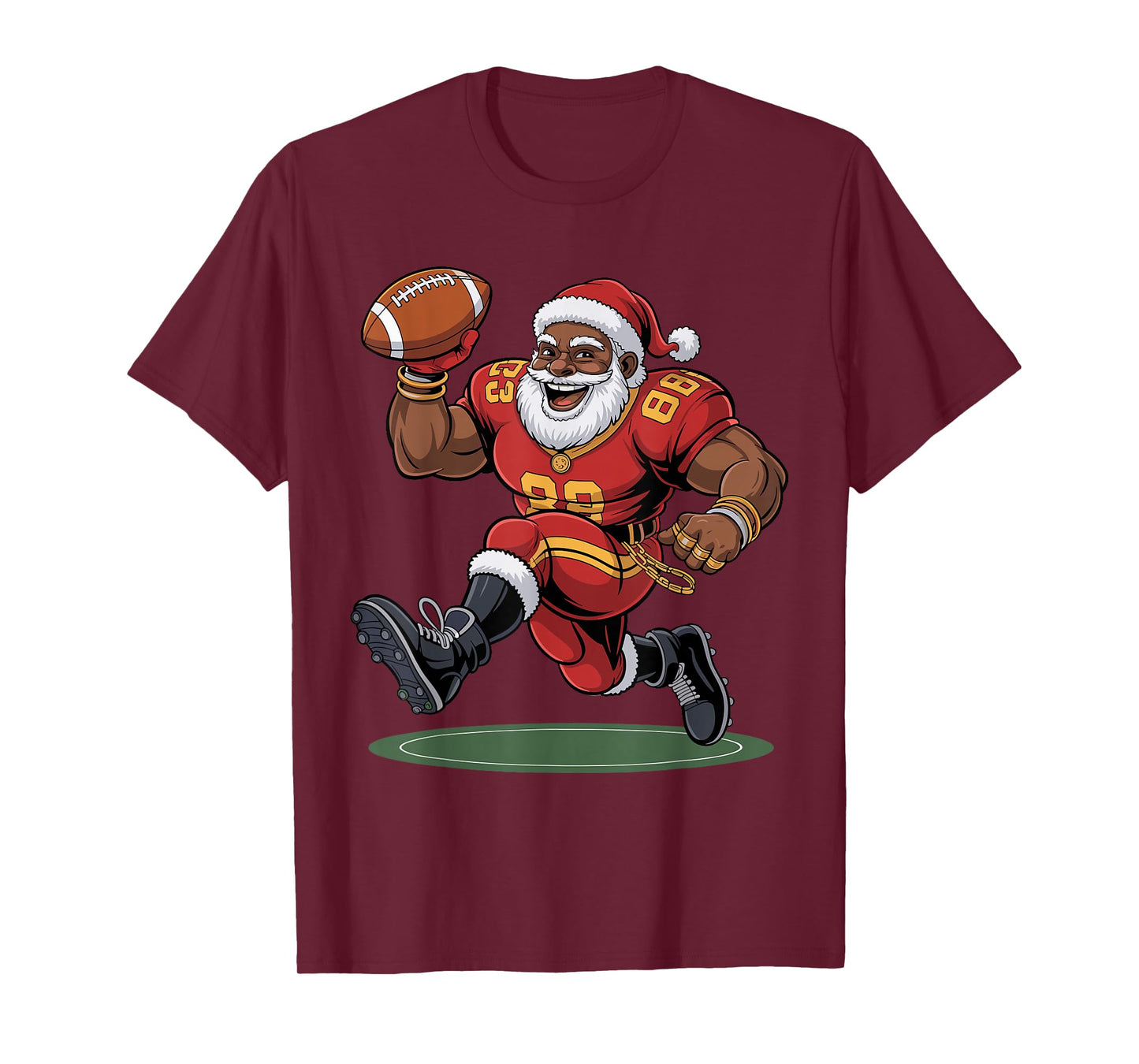 Afro Santa Football African American Christmas Funny Holiday T-Shirt