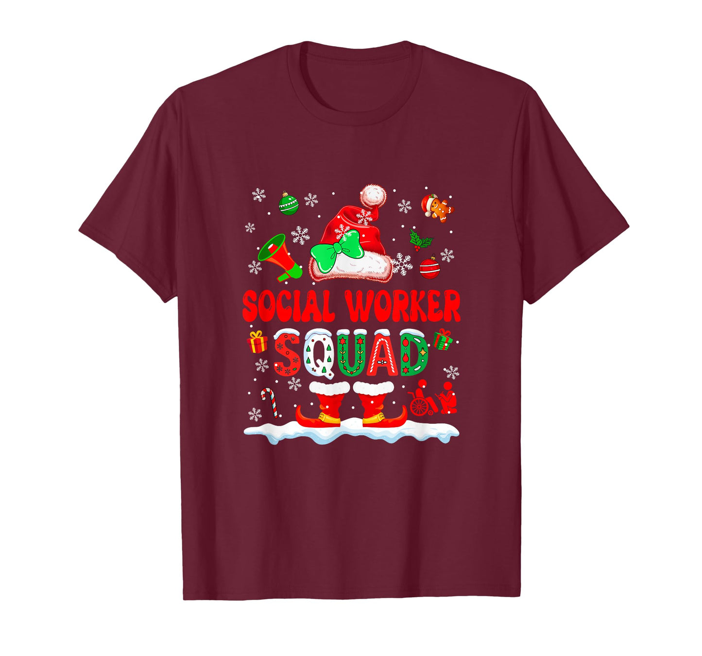 Social Worker Squad Women Job Christmas Santa Bow Tie T-Shirt