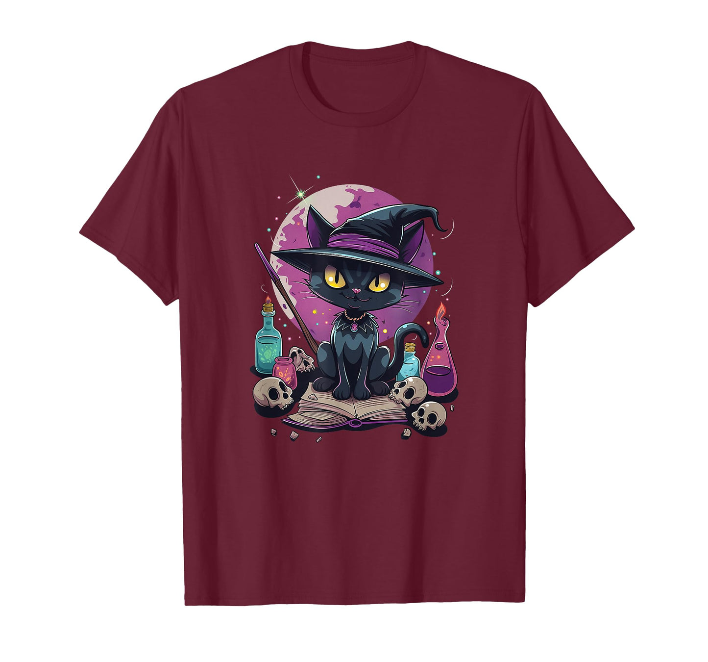 Spooky Salem Black Cat Witch & Book T-Shirt