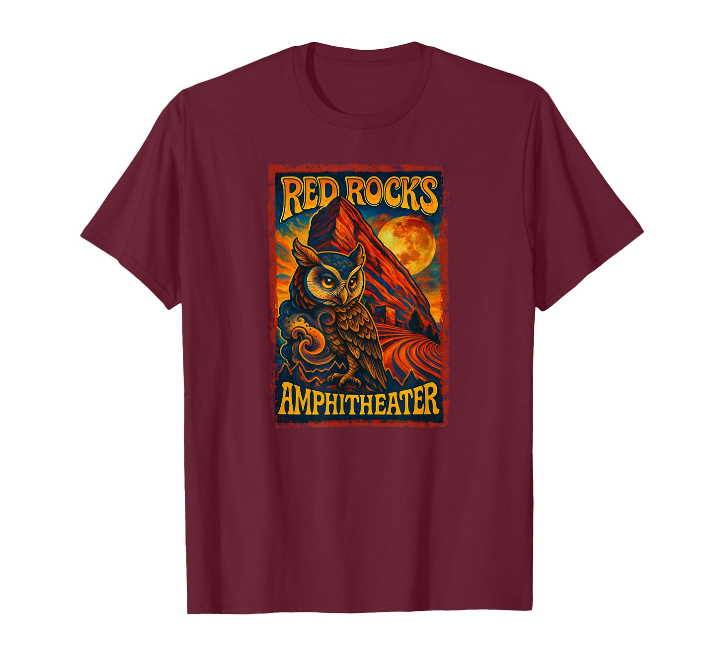 Red Rocks Amphitheater Morrison, Colorado, Rock Poster Owl T-Shirt