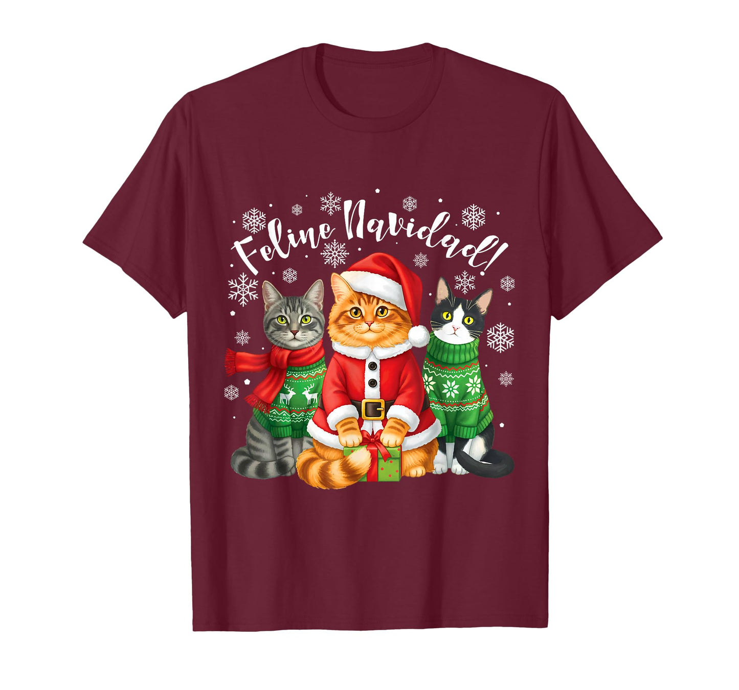 Feline Navidad Funny Cat Christmas Holiday Ugly Christmas T-Shirt