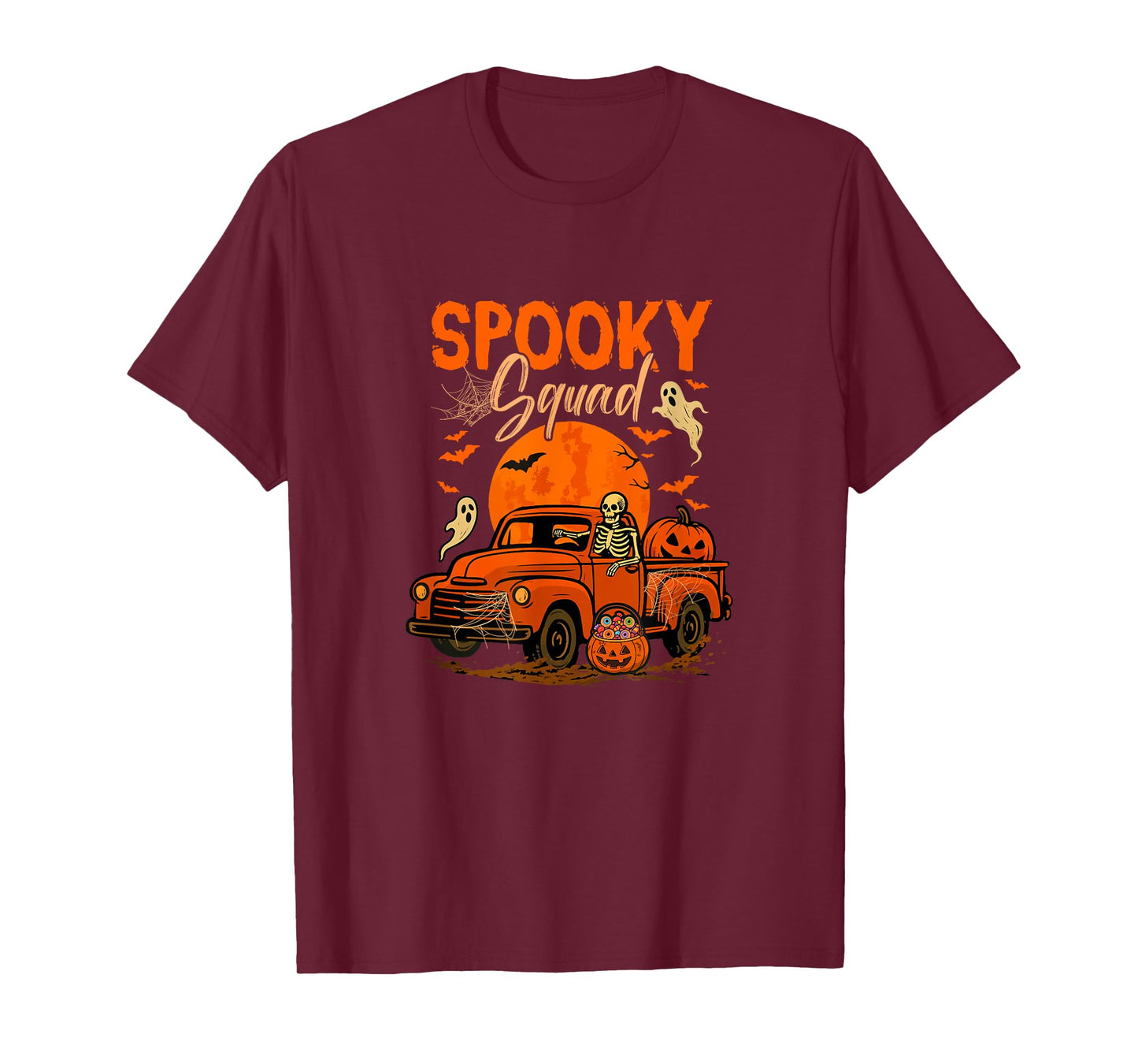 Spooky Halloween Squad Skeleton Driving Pickup Truck Driver T-Shirt