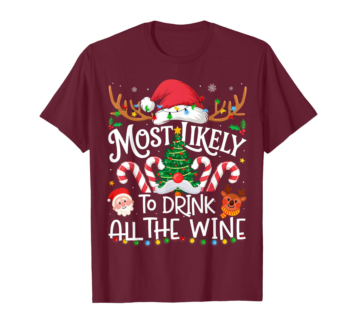Most Likely to Drink All The Wine Family Matching Christmas T-Shirt