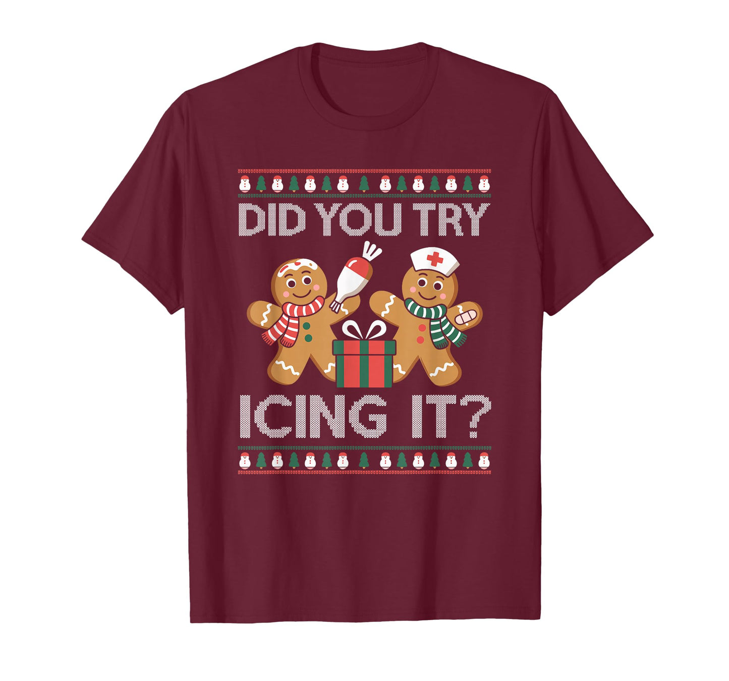 Did You Try Icing It Retro Christmas Gingerbread Nurse Squad T-Shirt