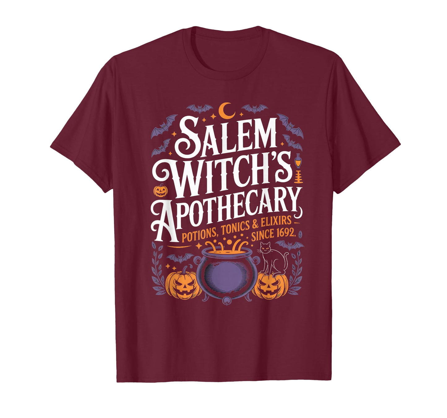 Salem Witch's Apothecary Spooky Halloween Magic Cauldron T-Shirt