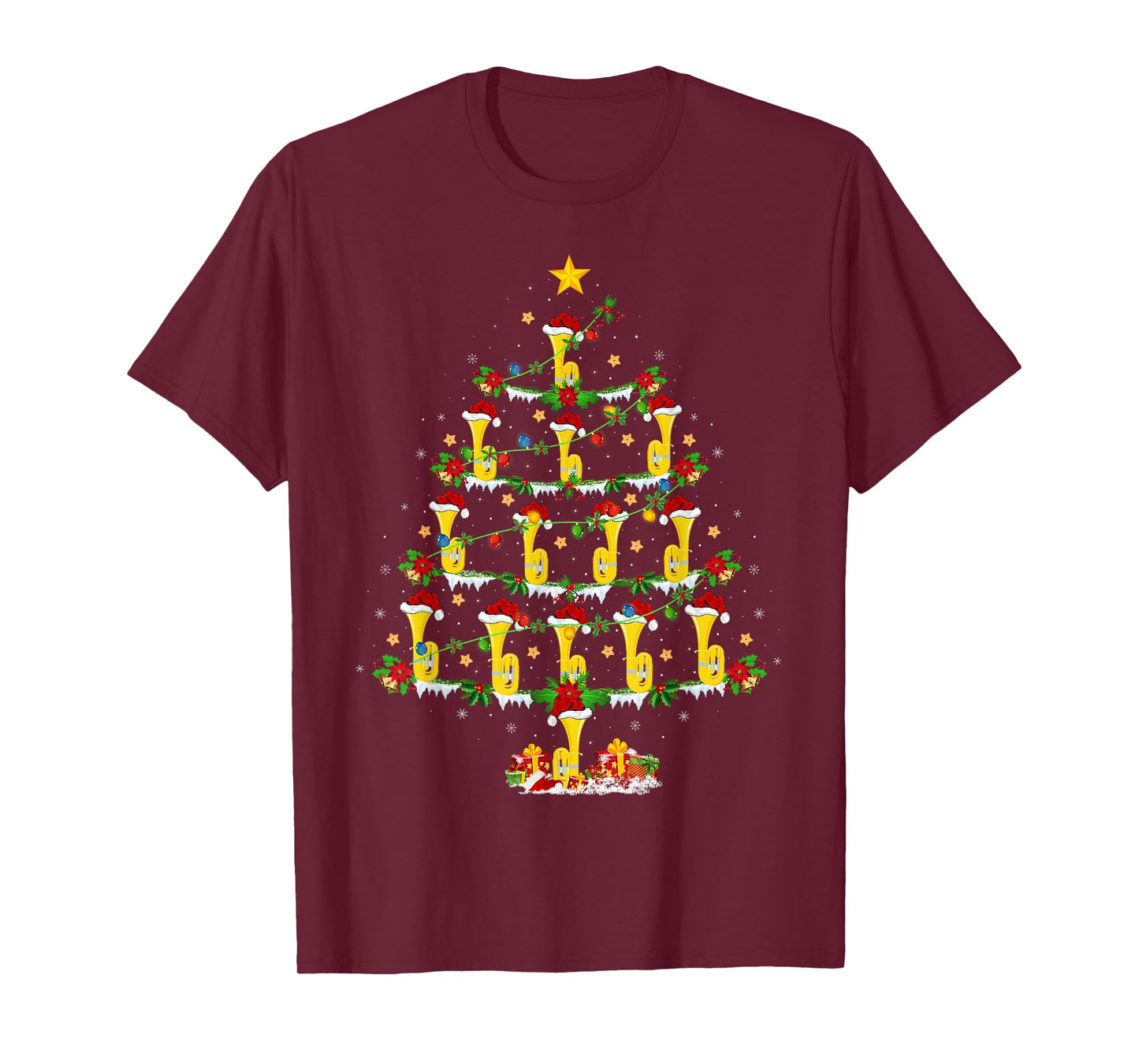 Musical Tuba Christmas Tree Lights Tuba Music Lover Xmas T-Shirt