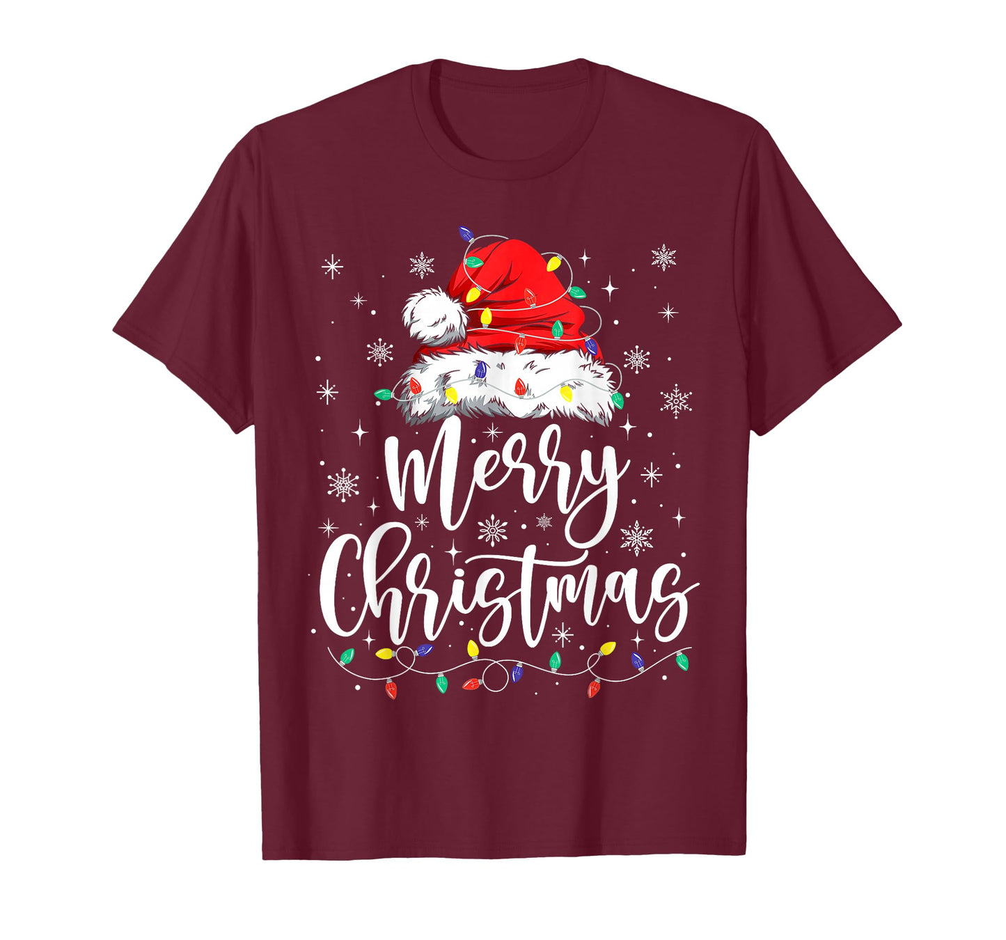 Merry Christmas Xmas Lights Santa Hat Pajamas Holiday Funny T-Shirt