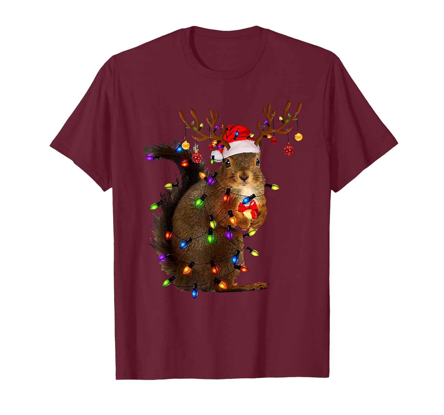 Christmas Squirrel Lights Santa Reindeer Xmas Pajama Holiday T-Shirt