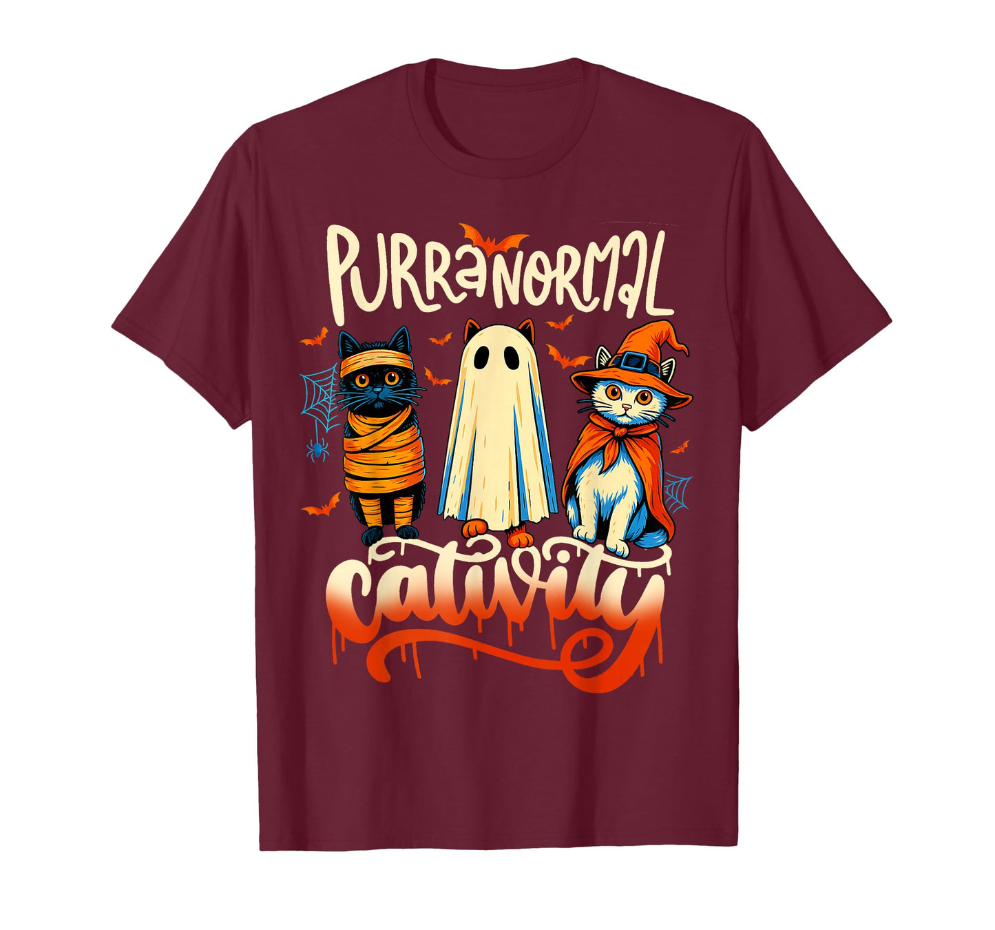Halloween Cat Ghost Witch Zombie Purranormal Cativity Kids T-Shirt