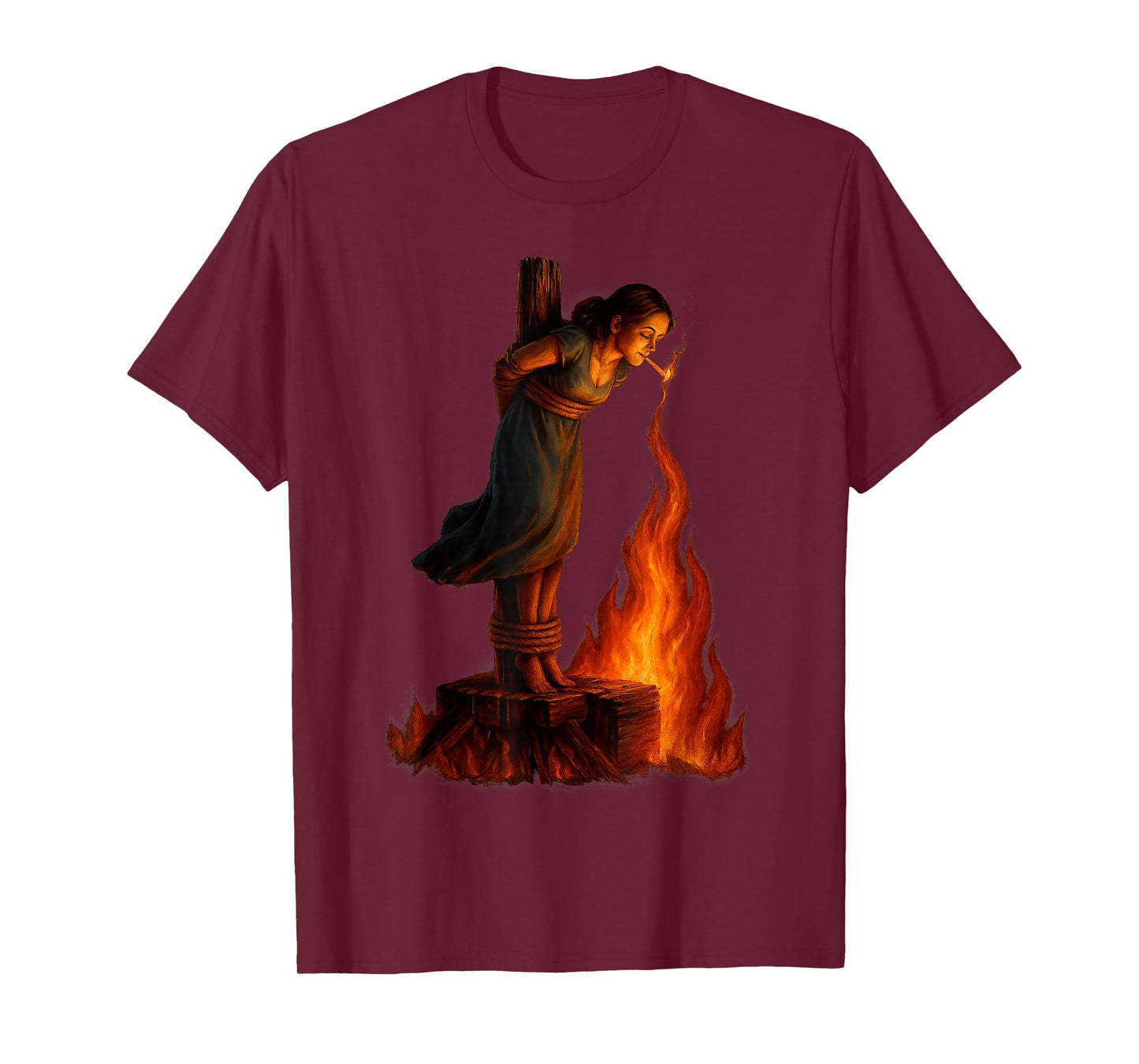 Witch Girl with Fire Spooky Gothic Halloween Design T-Shirt