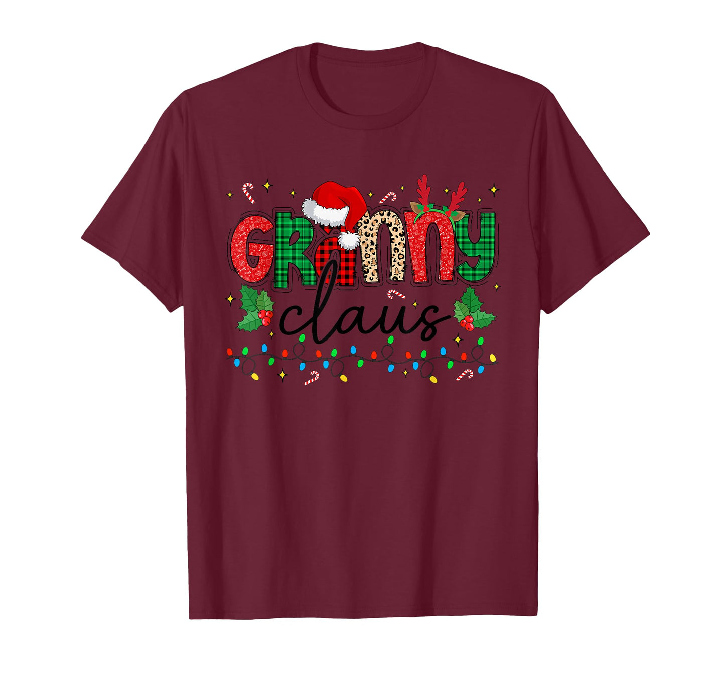 Granny Claus Christmas Santa Hat Reindeer Grandma Grandkids T-Shirt