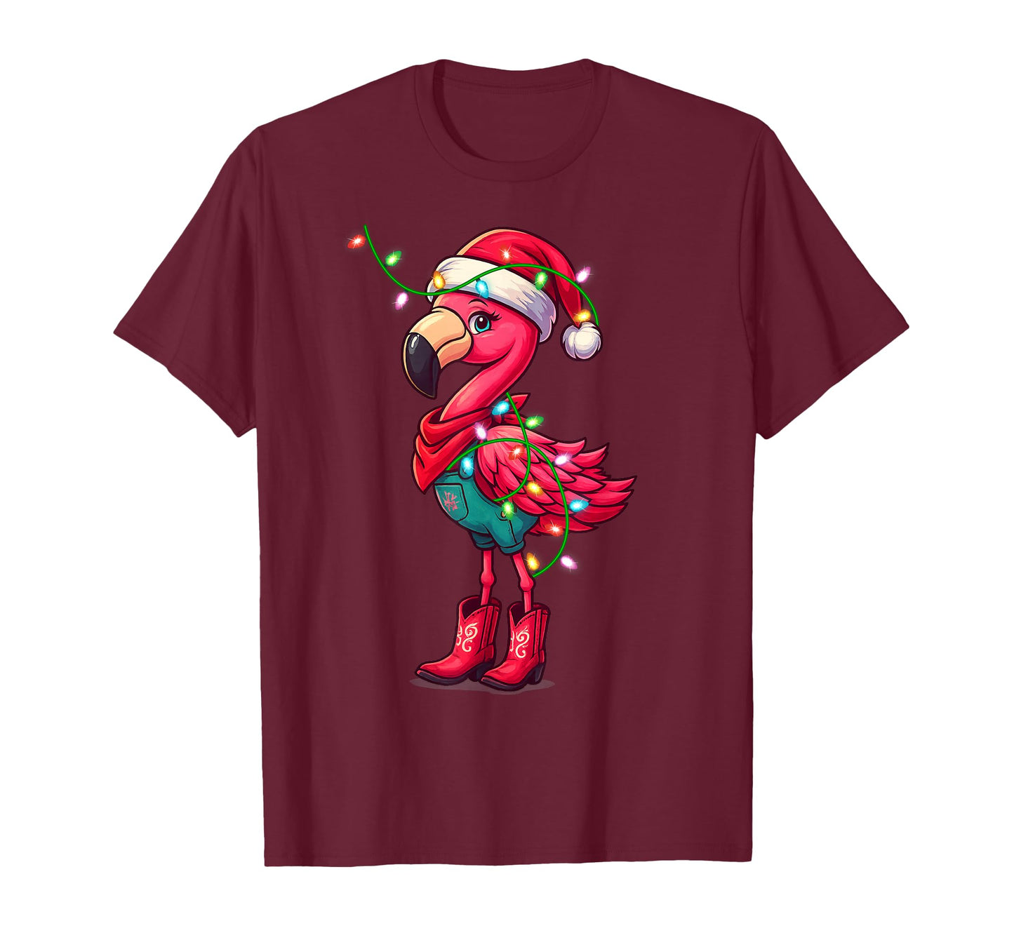 Flamingo Cowgirl Women Girls Christmas Tees Winter Holiday T-Shirt