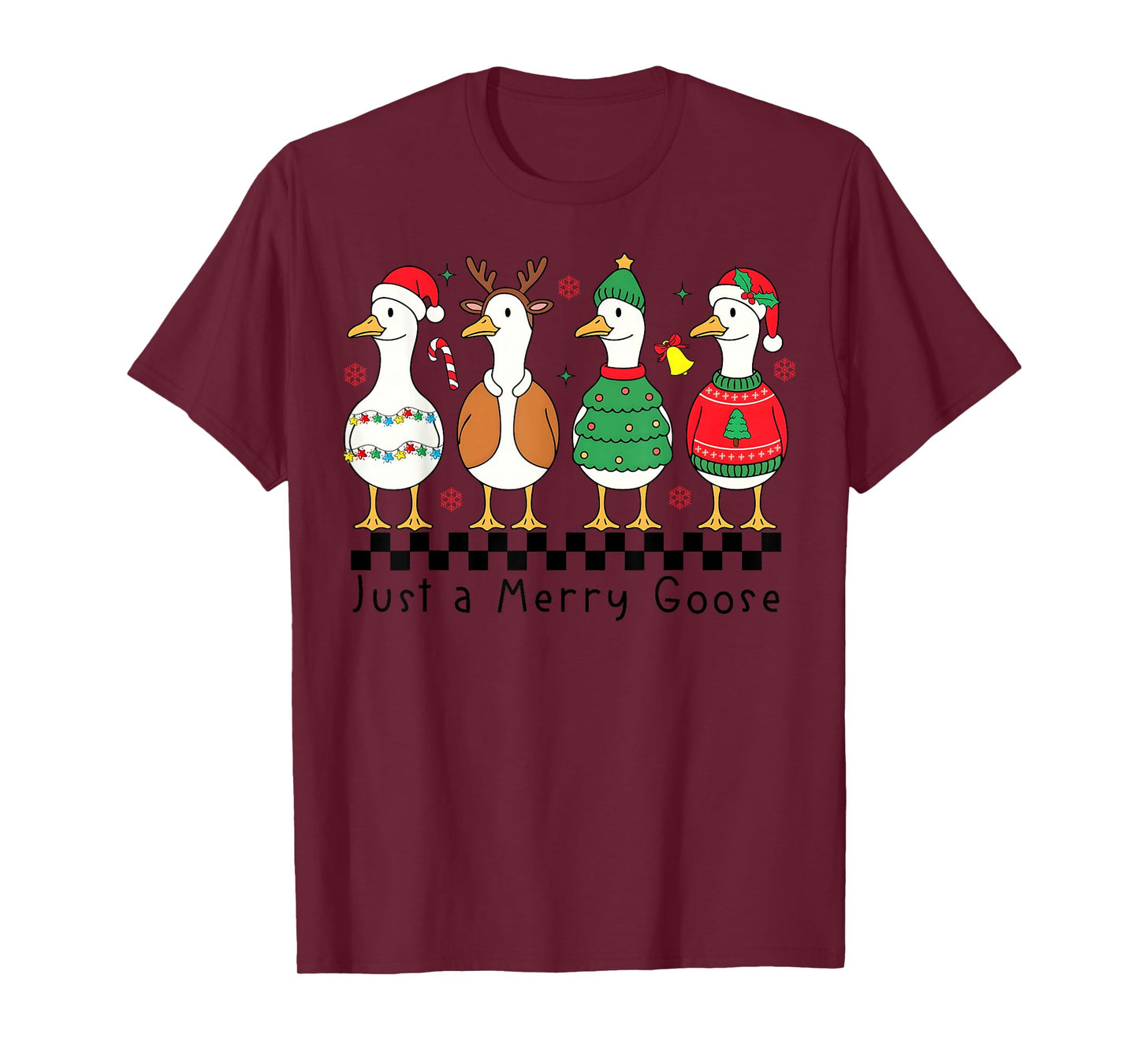 Just a Merry Goose Xmas Funny Santa Goose Christmas Pajamas T-Shirt