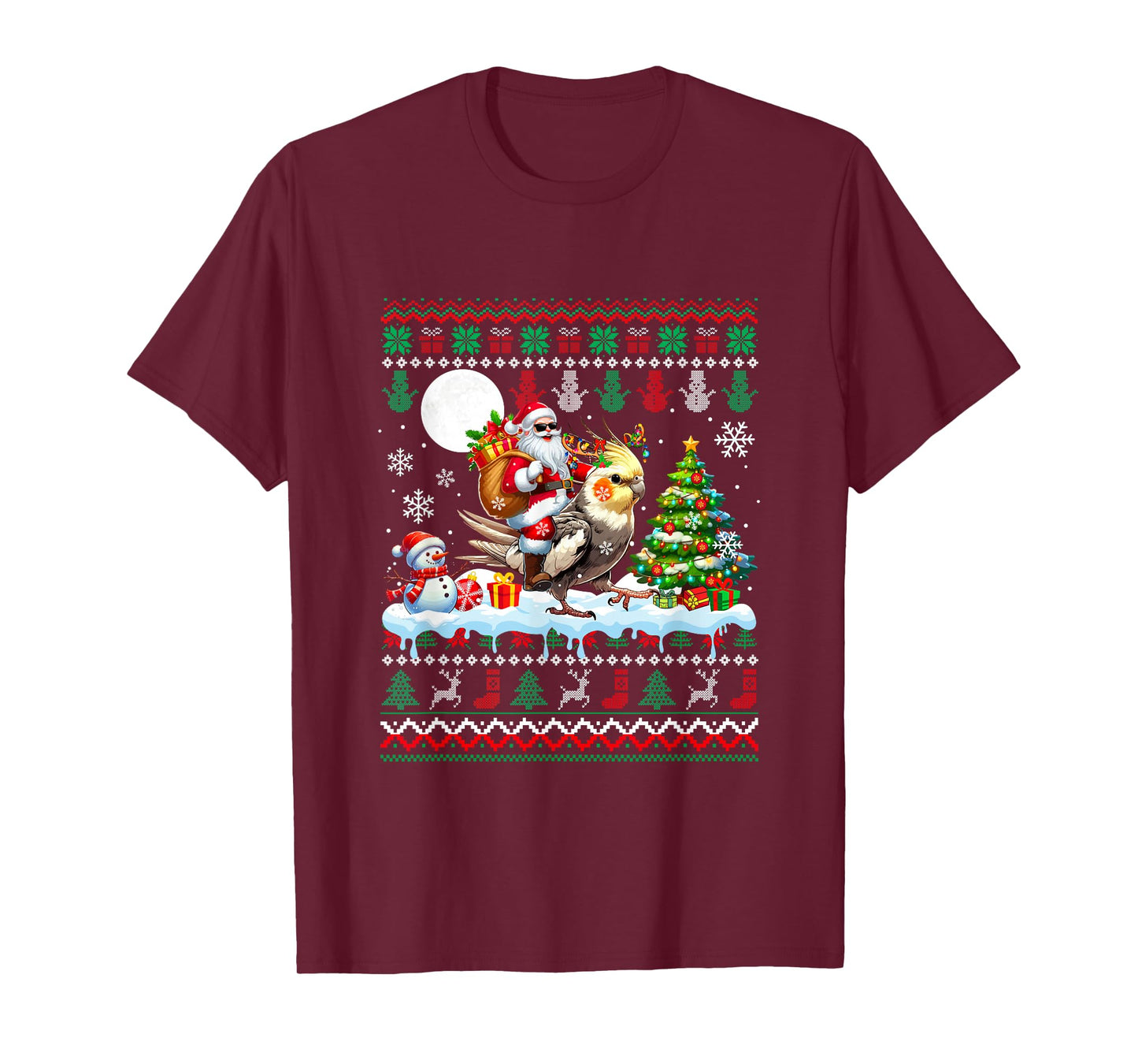 Santa Riding Reindeer Cockatiel Sweater Xmas Tree Snowman T-Shirt