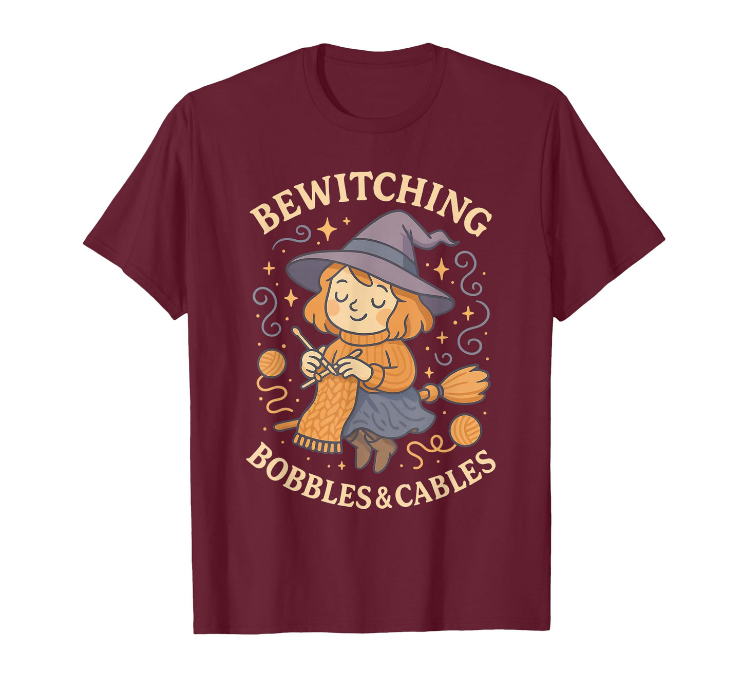 Knitting Witch Bobbles Cables Bewitching Cozy Autumnal Magic T-Shirt