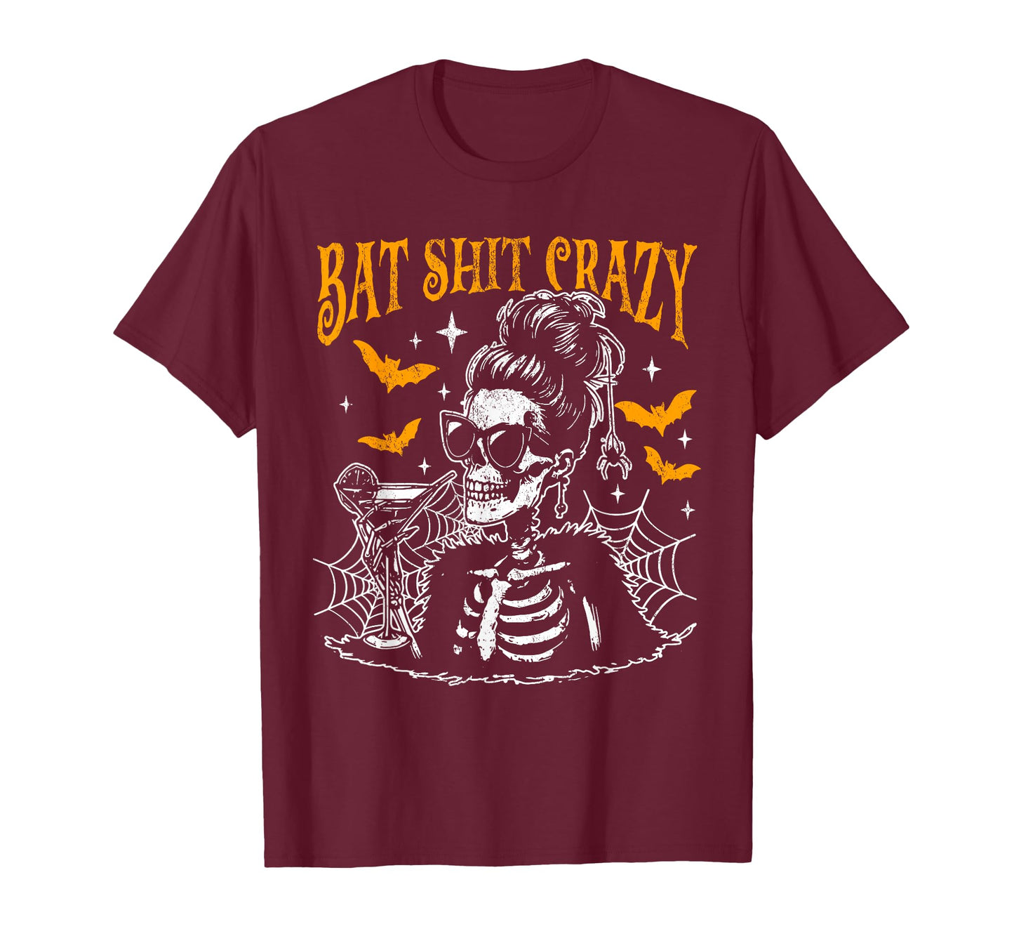 Bat Shit Crazy Halloween Flower Witch Skeleton T-Shirt