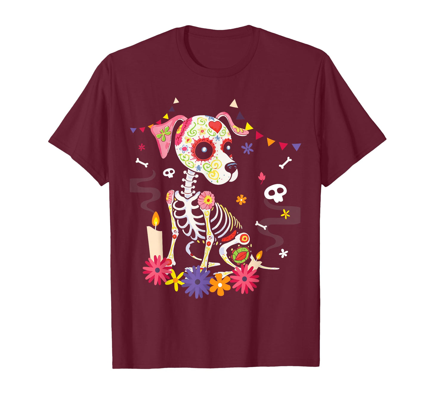 Mexican Dog Day of the Dead Skeleton Sugar Flowers Dogs T-Shirt