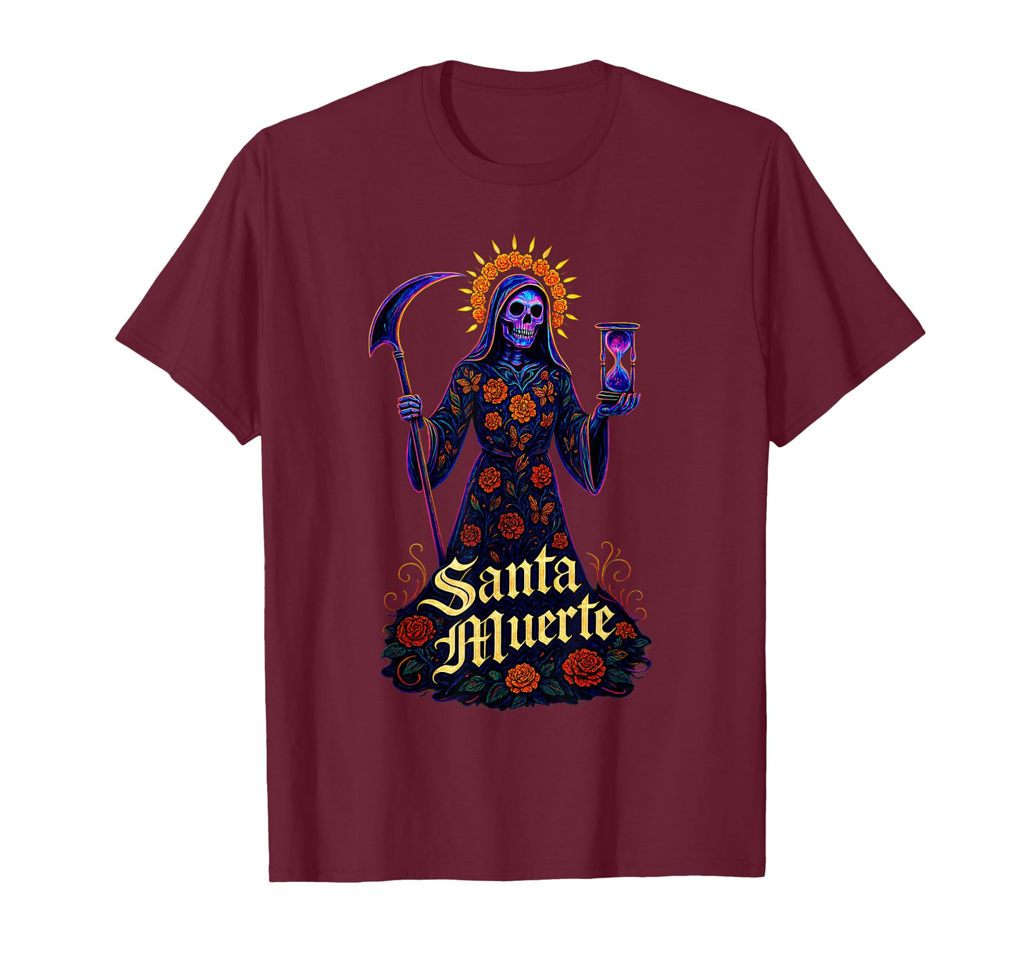 Santa Muerte with Marigolds & Butterflies, Cosmic Hourglass T-Shirt