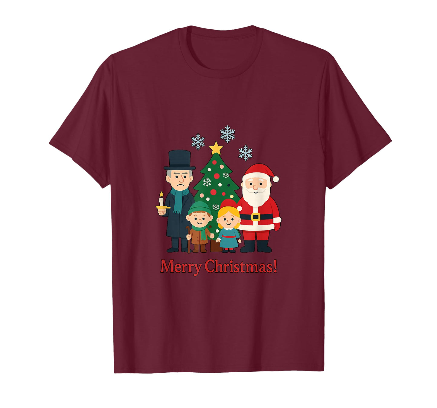 Santa Claus Christmas Tree with Characters Illustration T-Shirt