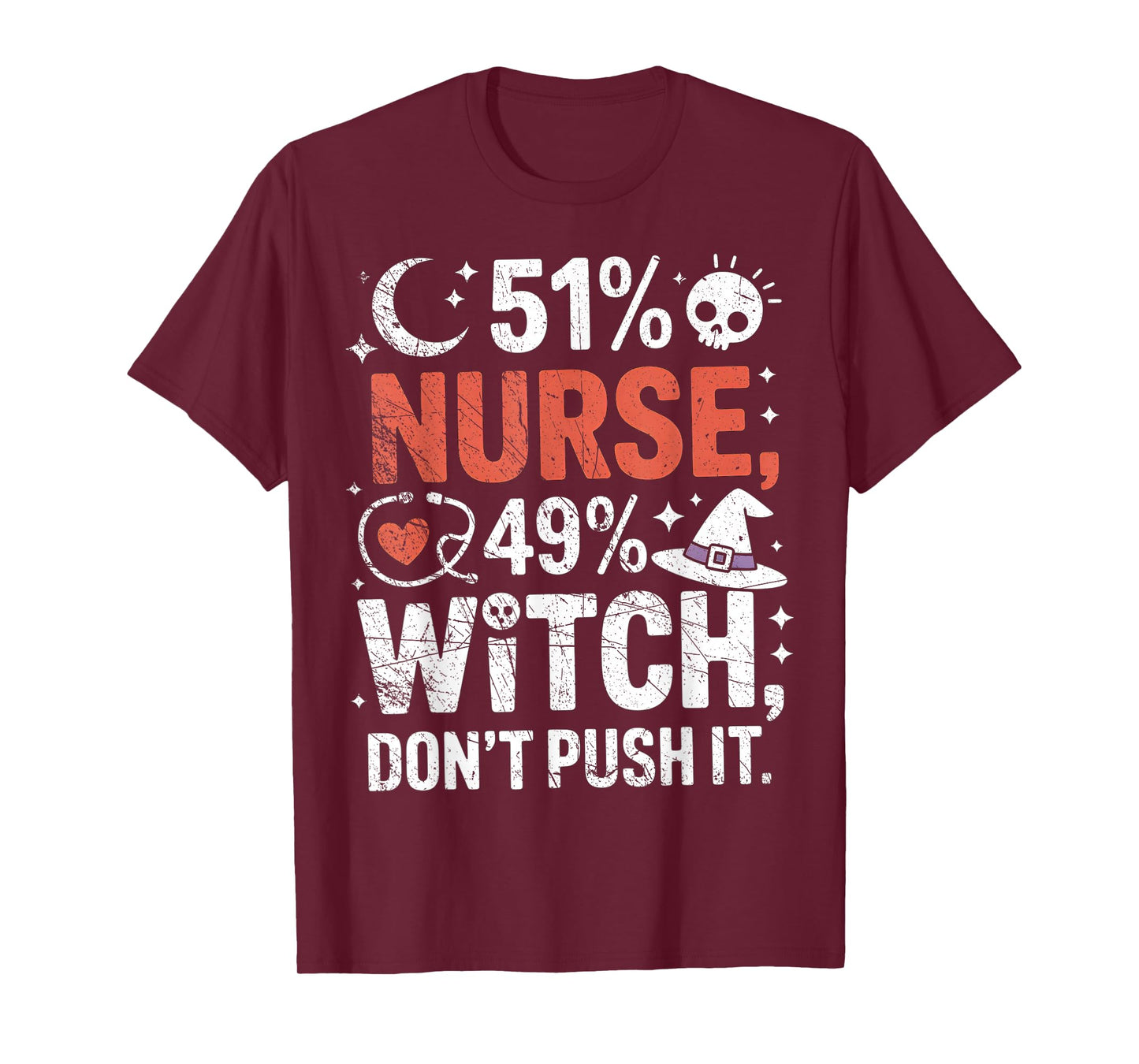 51% Nurse 49% Witch Funny Halloween Speelbind Nurses T-Shirt