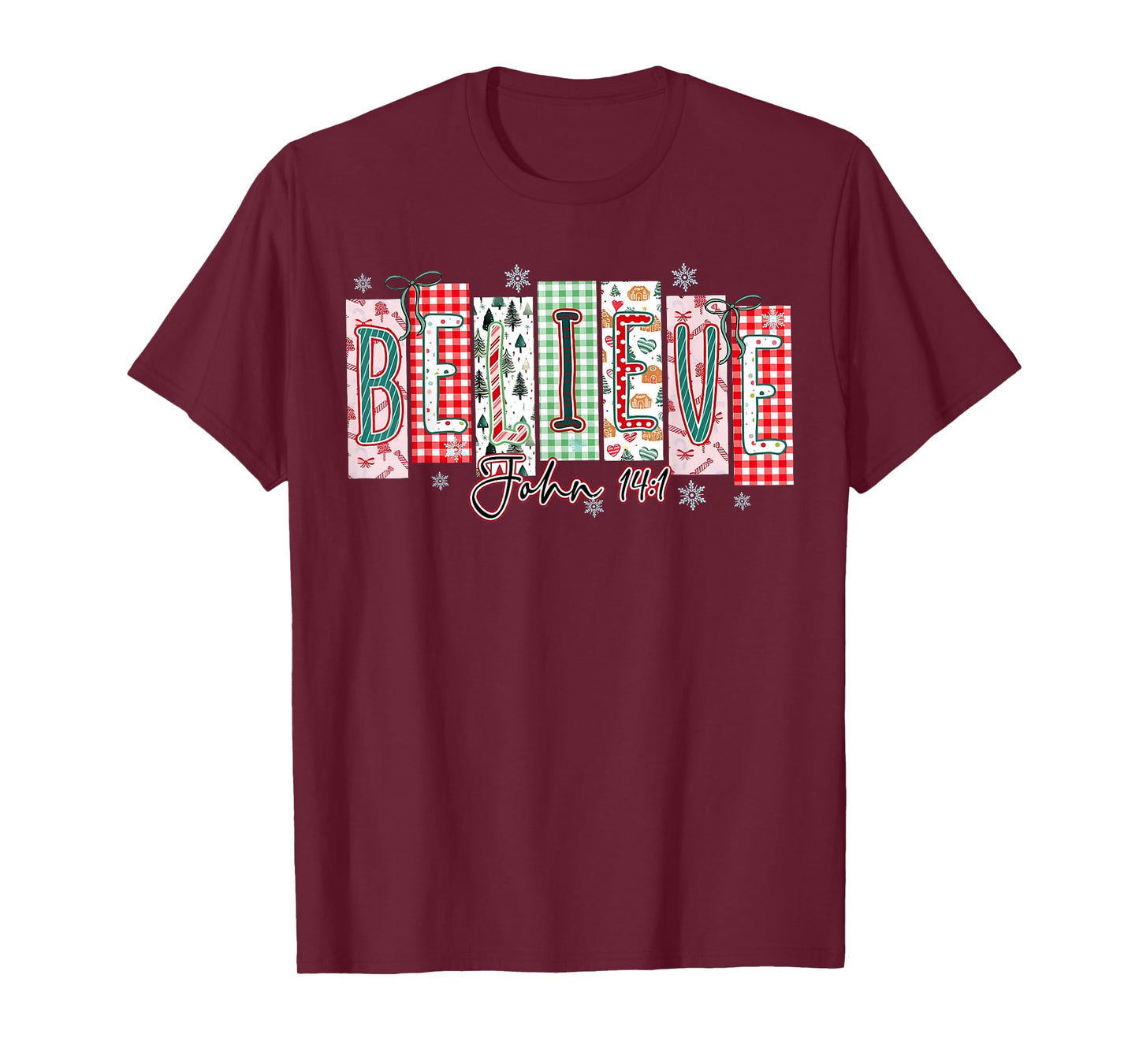 Believe Christmas Santa Coquette Bow Women Girls T-Shirt