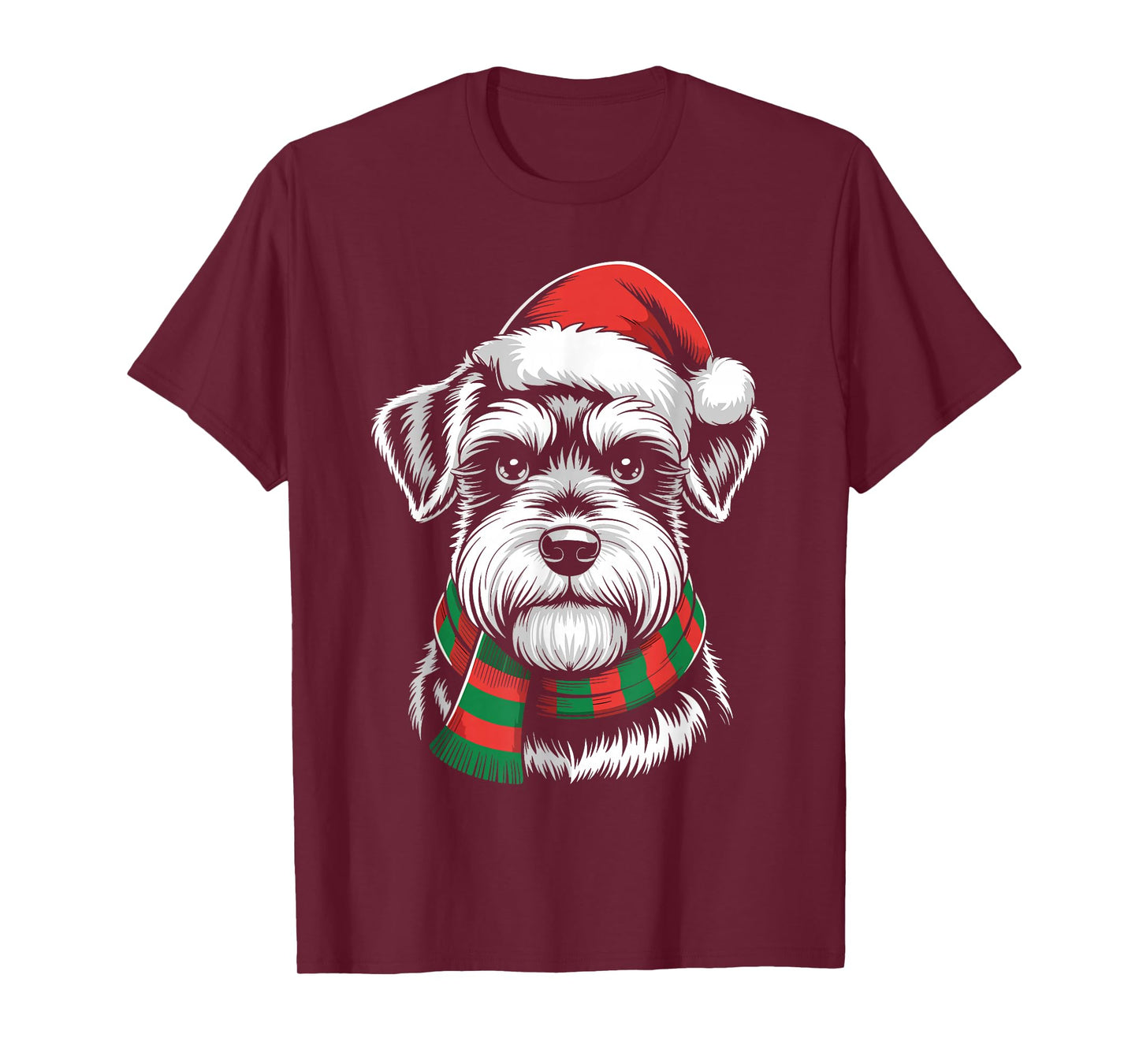 Miniature Schnauzer Dog Santa Hat Scarf Christmas Costume T-Shirt
