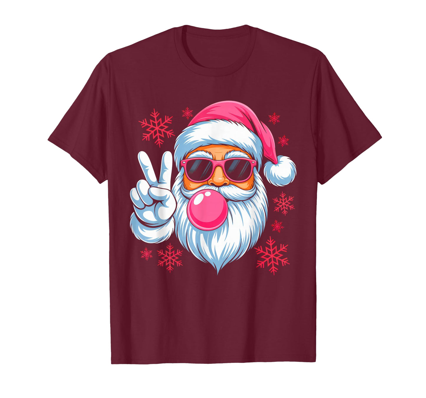 Retro Santa Christmas Blowing Bubble Pink Santa Xmas Funny T-Shirt